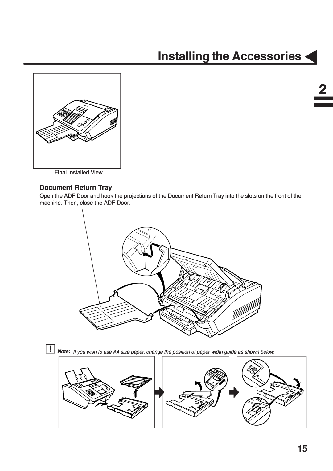 Panasonic UF-333 manual Installing the Accessories, Document Return Tray 