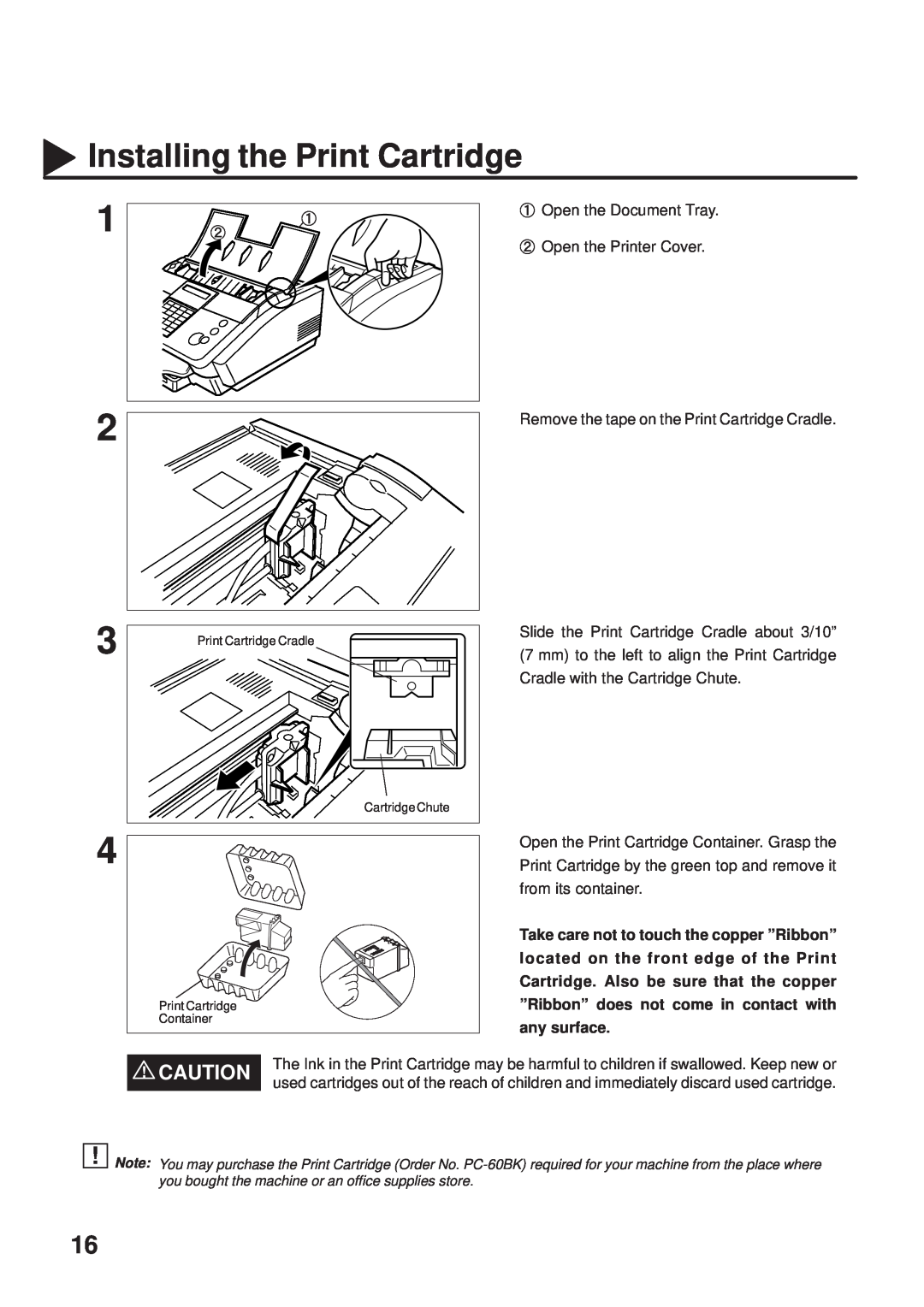 Panasonic UF-333 manual Installing the Print Cartridge 