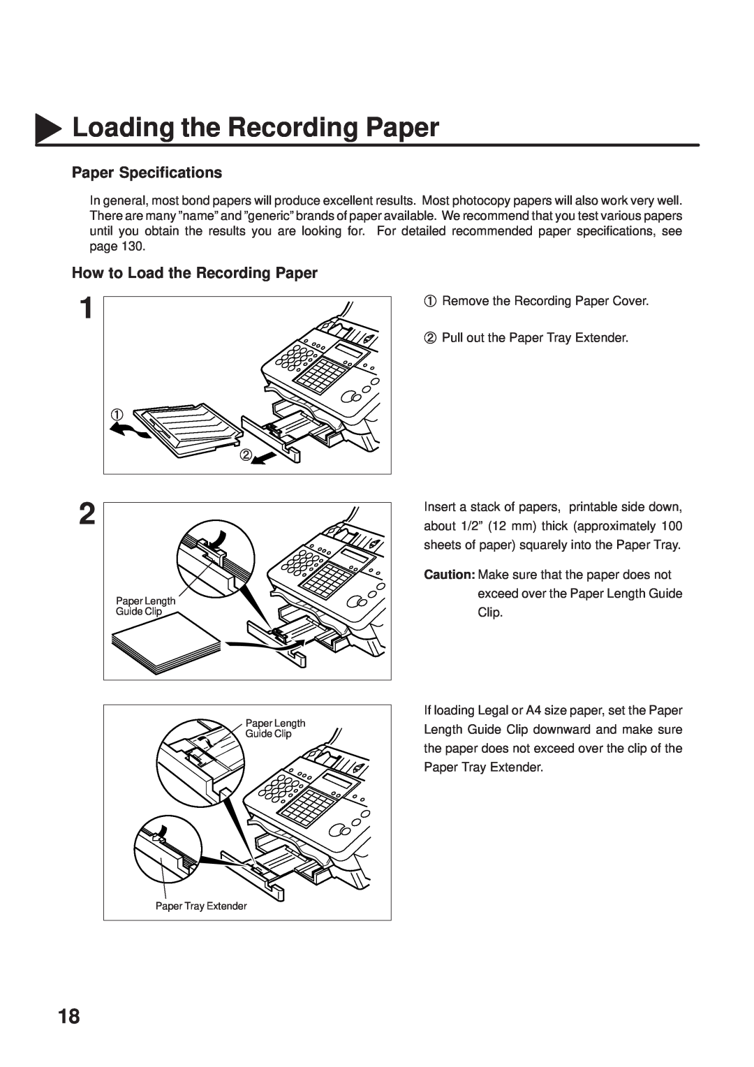 Panasonic UF-333 manual Loading the Recording Paper, Paper Specifications, How to Load the Recording Paper 