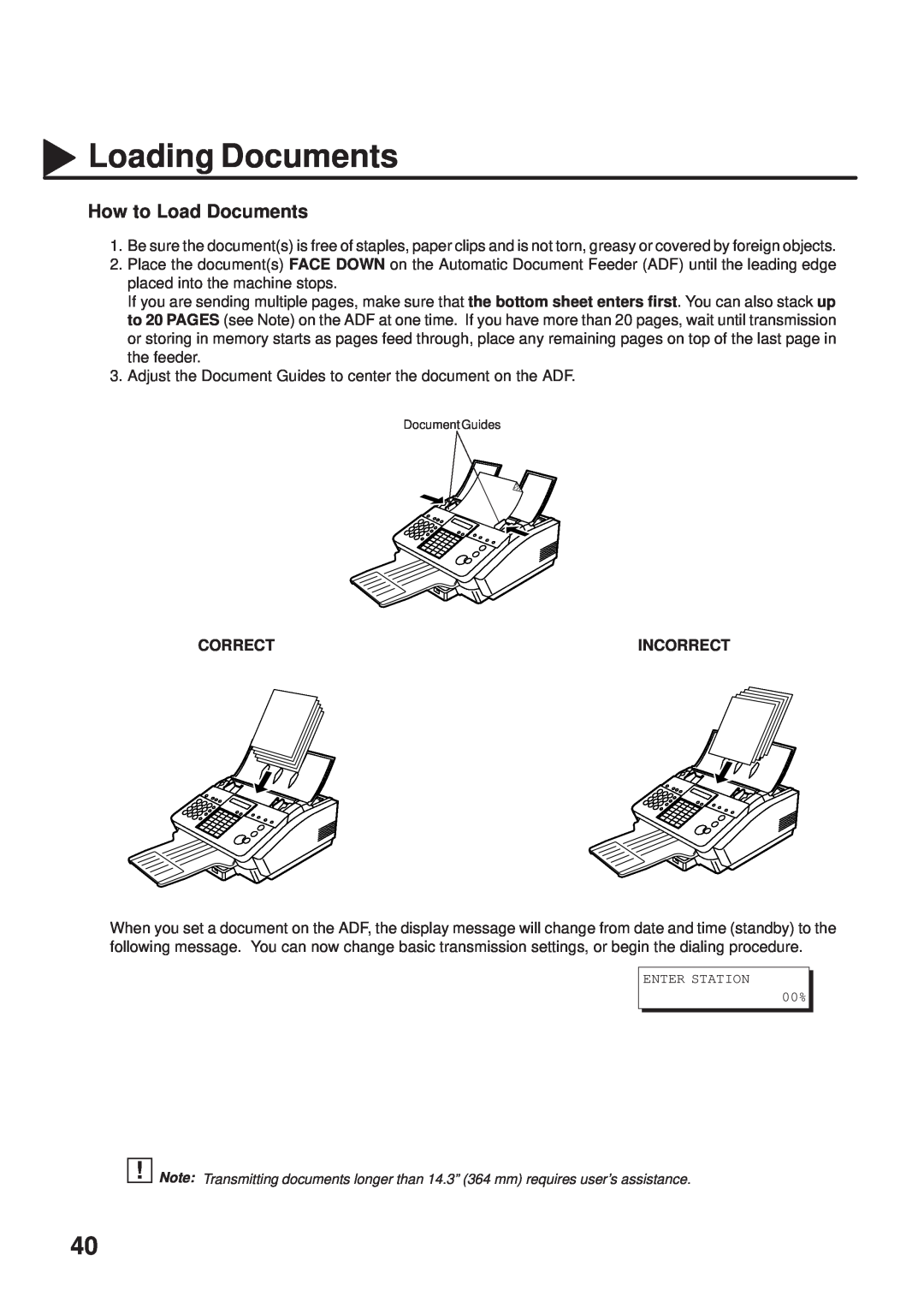 Panasonic UF-333 manual How to Load Documents, Loading Documents, Correct, Incorrect 