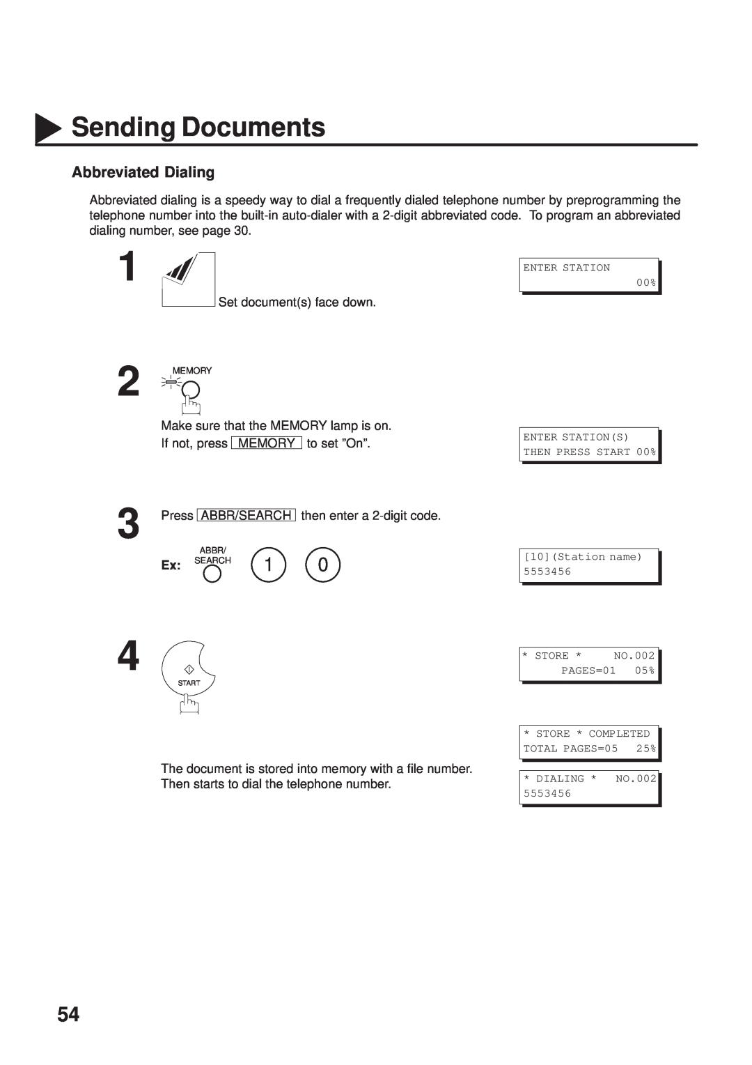 Panasonic UF-333 manual Abbreviated Dialing, Sending Documents 