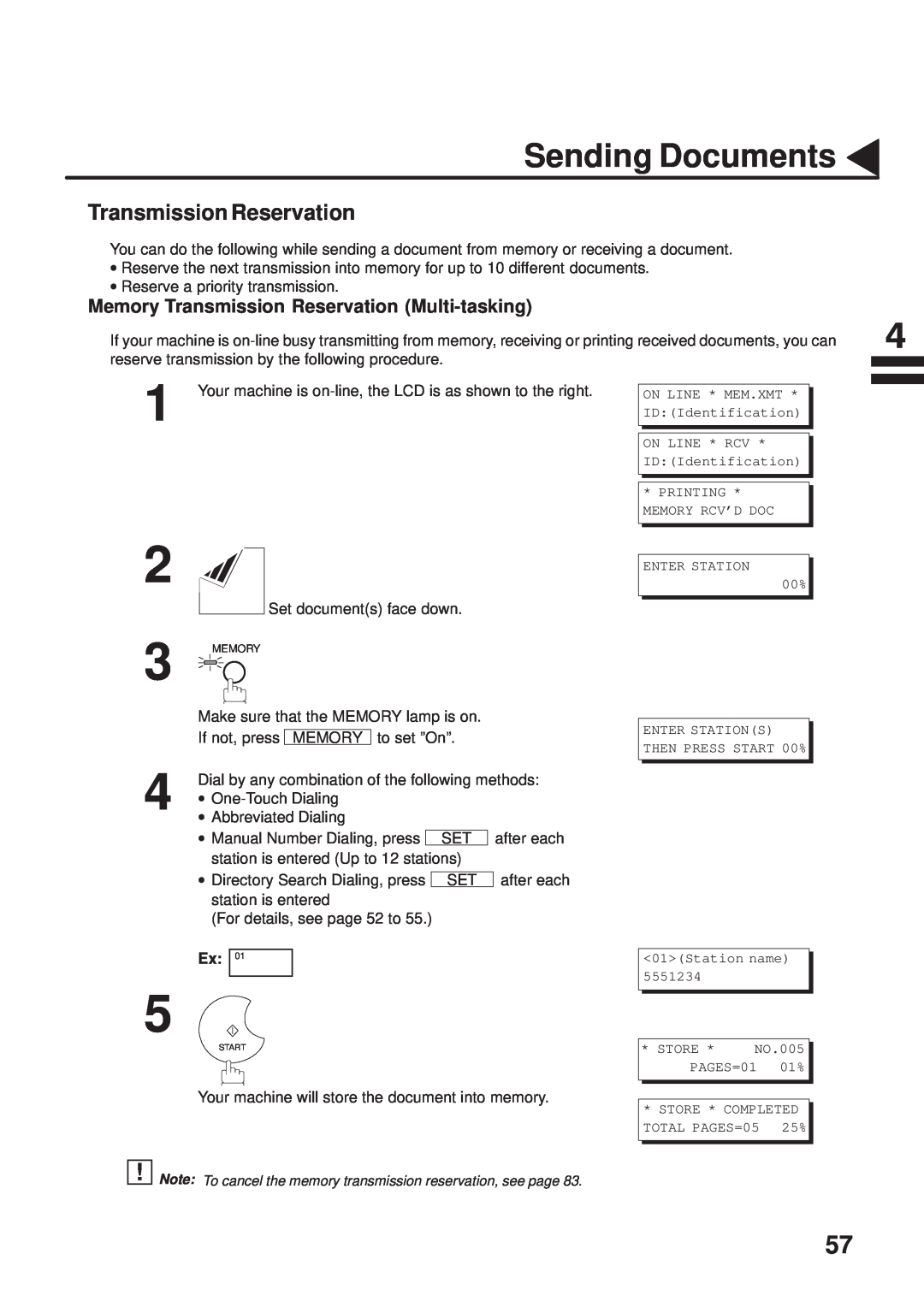 Panasonic UF-333 manual Memory Transmission Reservation Multi-tasking, Sending Documents 