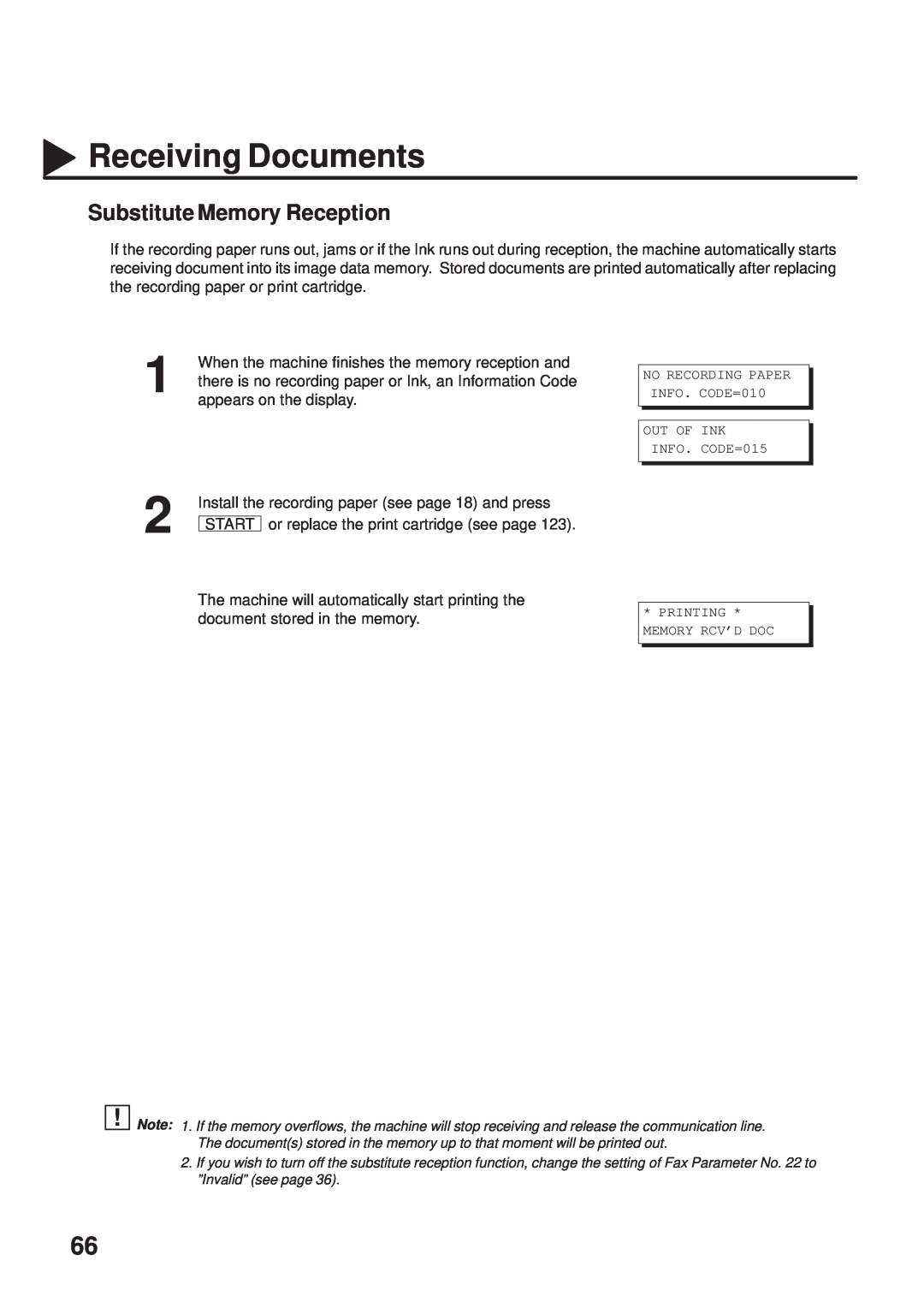 Panasonic UF-333 manual Substitute Memory Reception, Receiving Documents, Printing Memory Rcvd Doc 