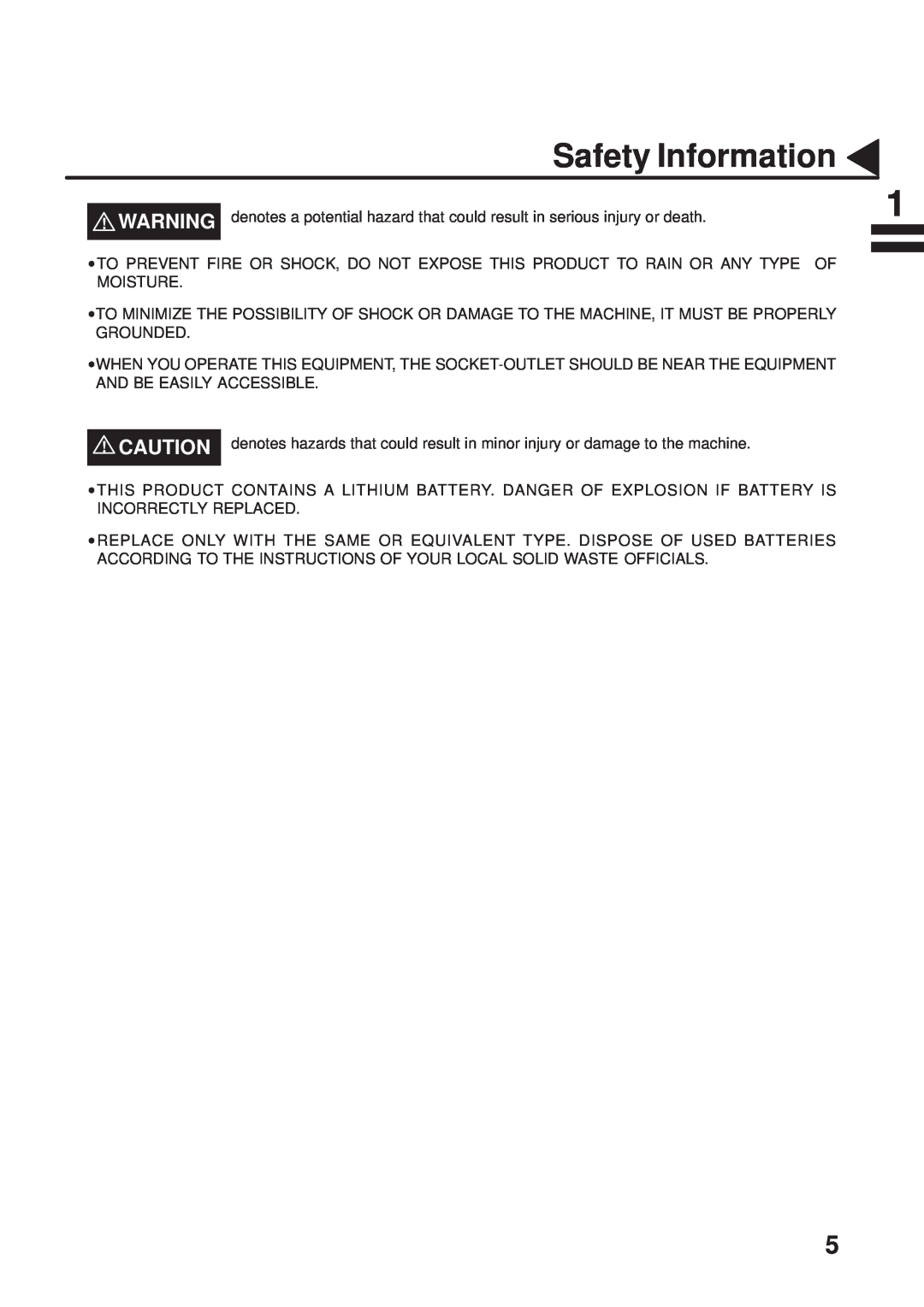 Panasonic UF-333 manual Safety Information 
