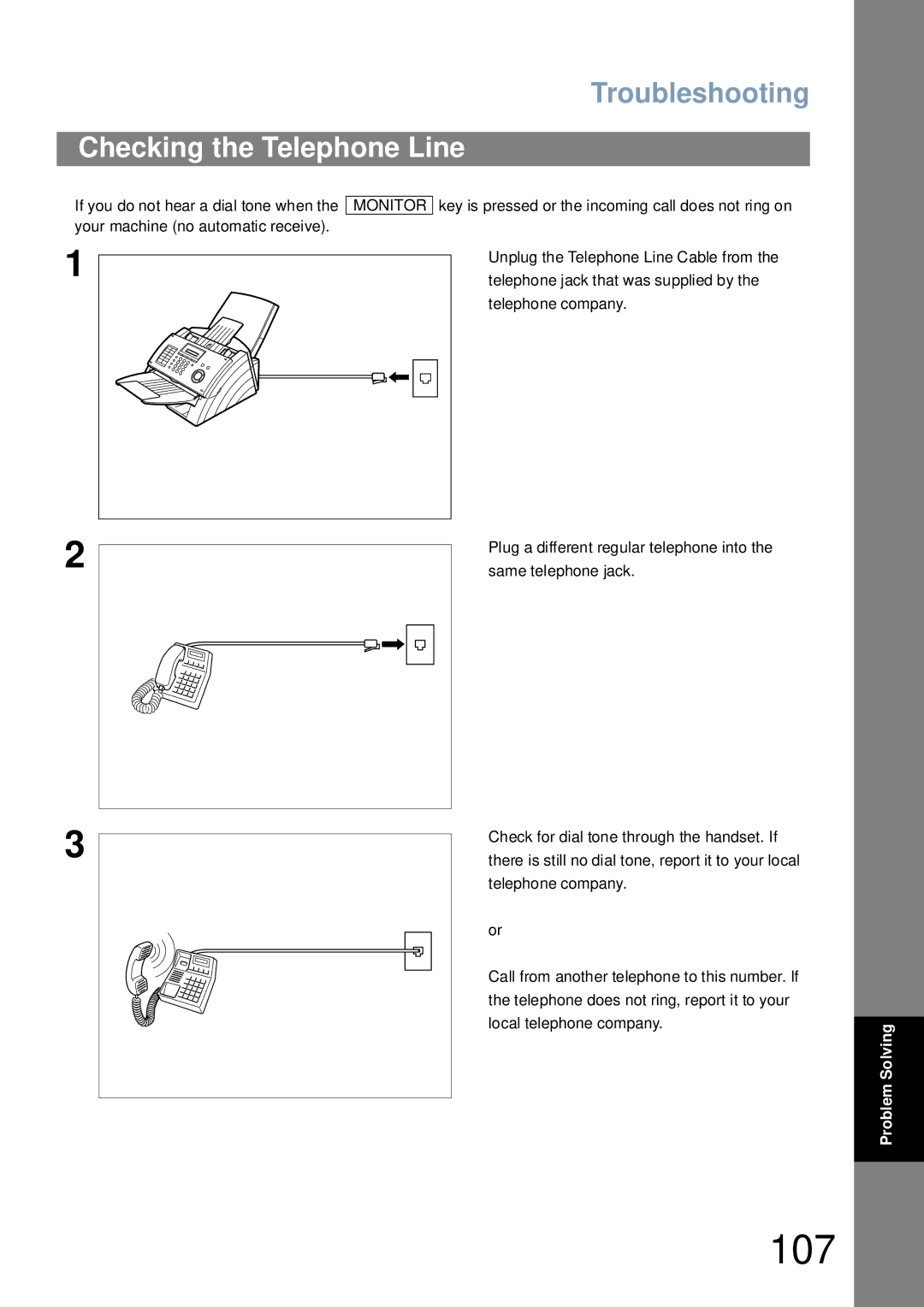 Panasonic UF-4100 manual 107, Checking the Telephone Line 