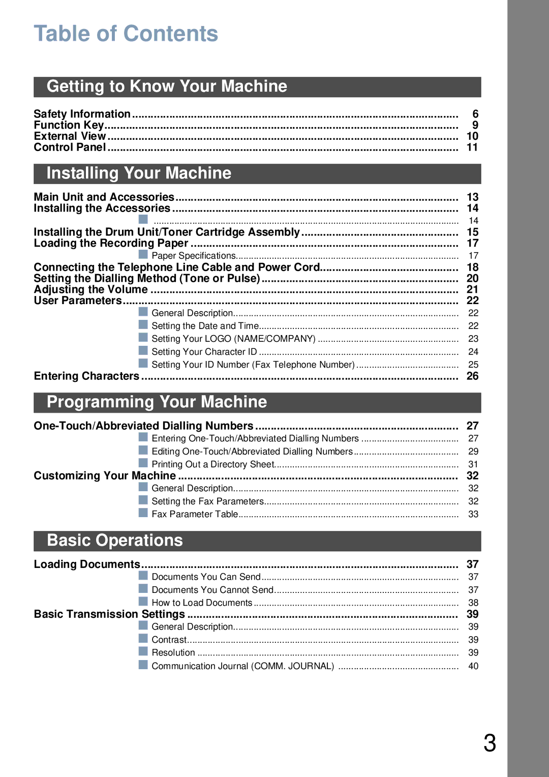 Panasonic UF-4100 manual Table of Contents 