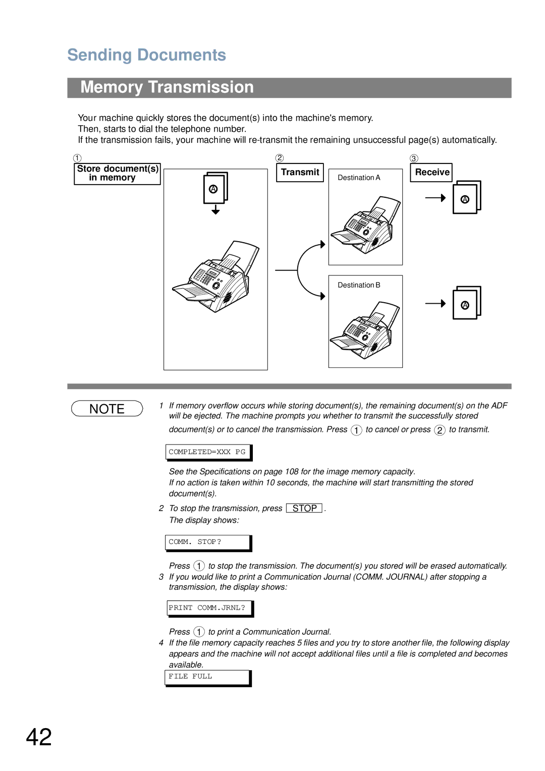 Panasonic UF-4100 manual Sending Documents, Memory Transmission 