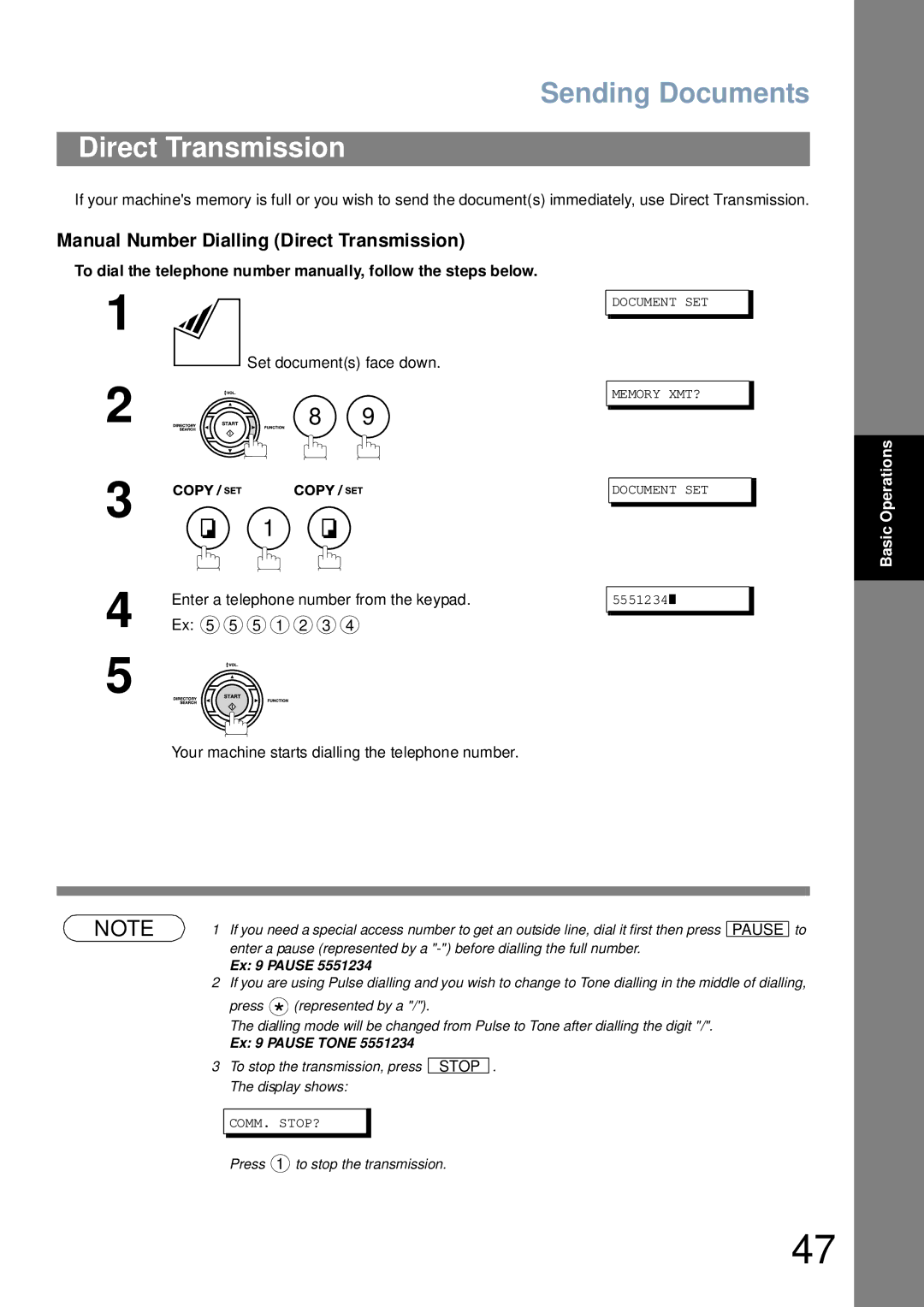 Panasonic UF-4100 manual Manual Number Dialling Direct Transmission 