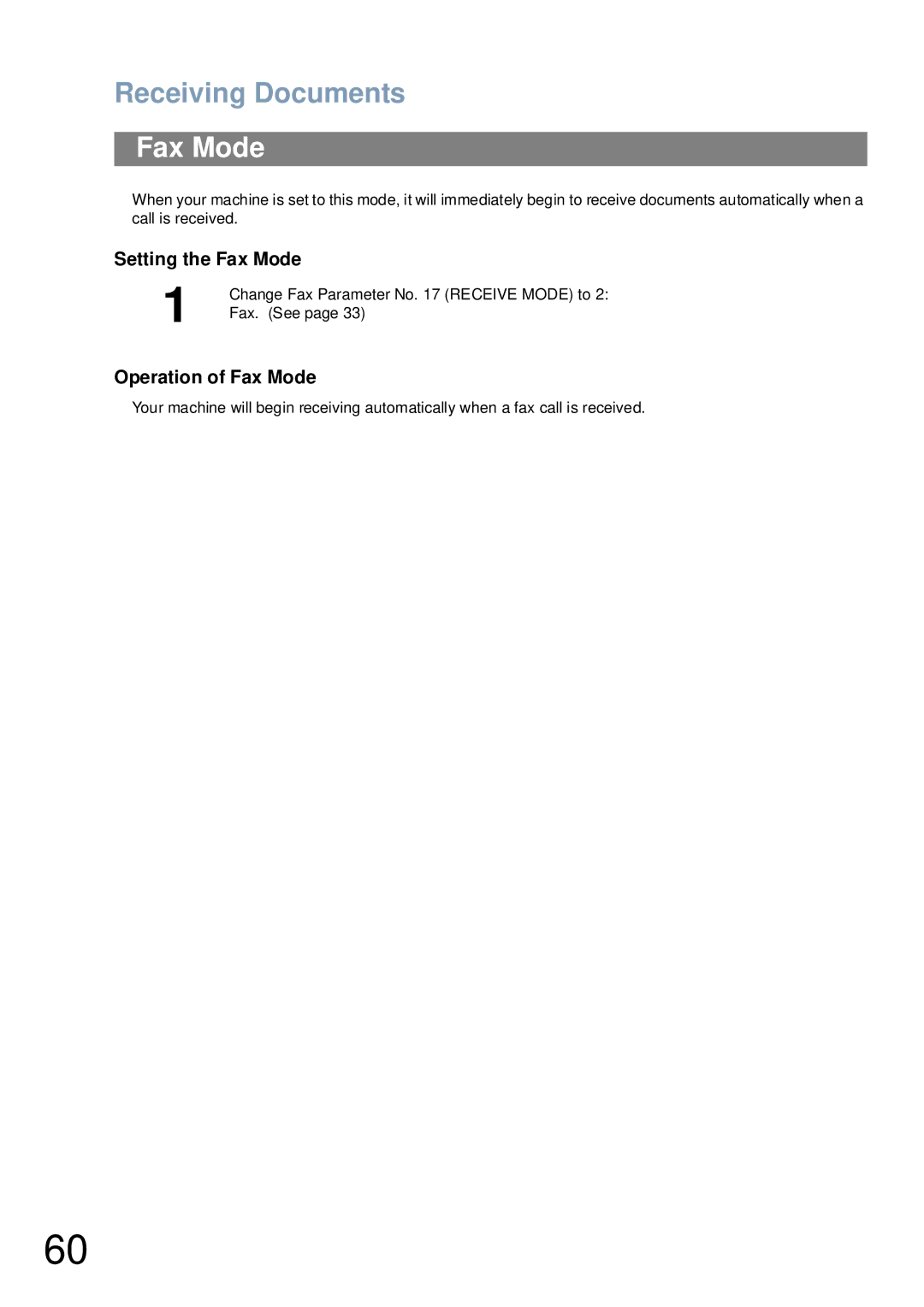 Panasonic UF-4100 manual Setting the Fax Mode, Operation of Fax Mode 