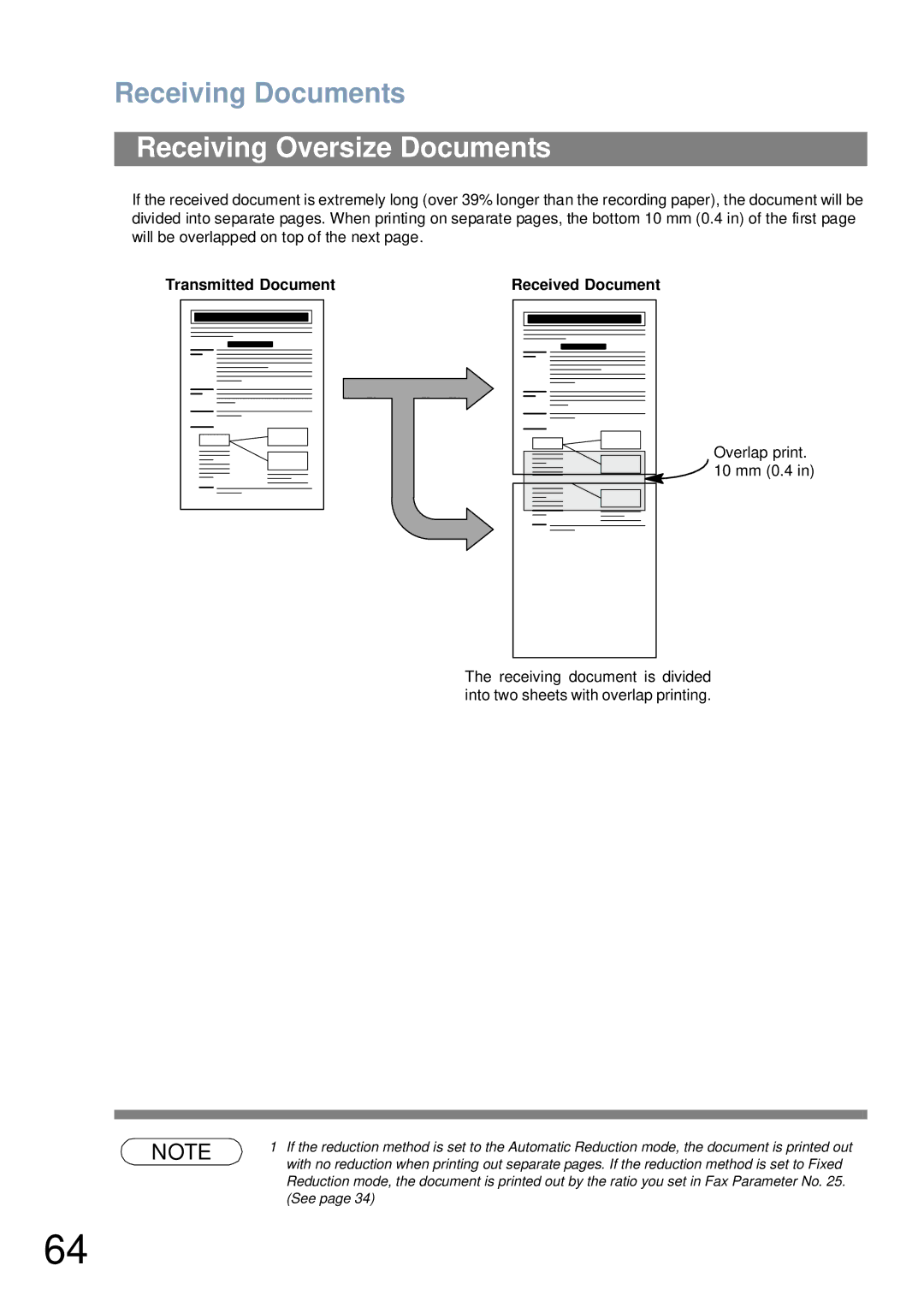 Panasonic UF-4100 manual Receiving Oversize Documents, Transmitted Document Received Document 