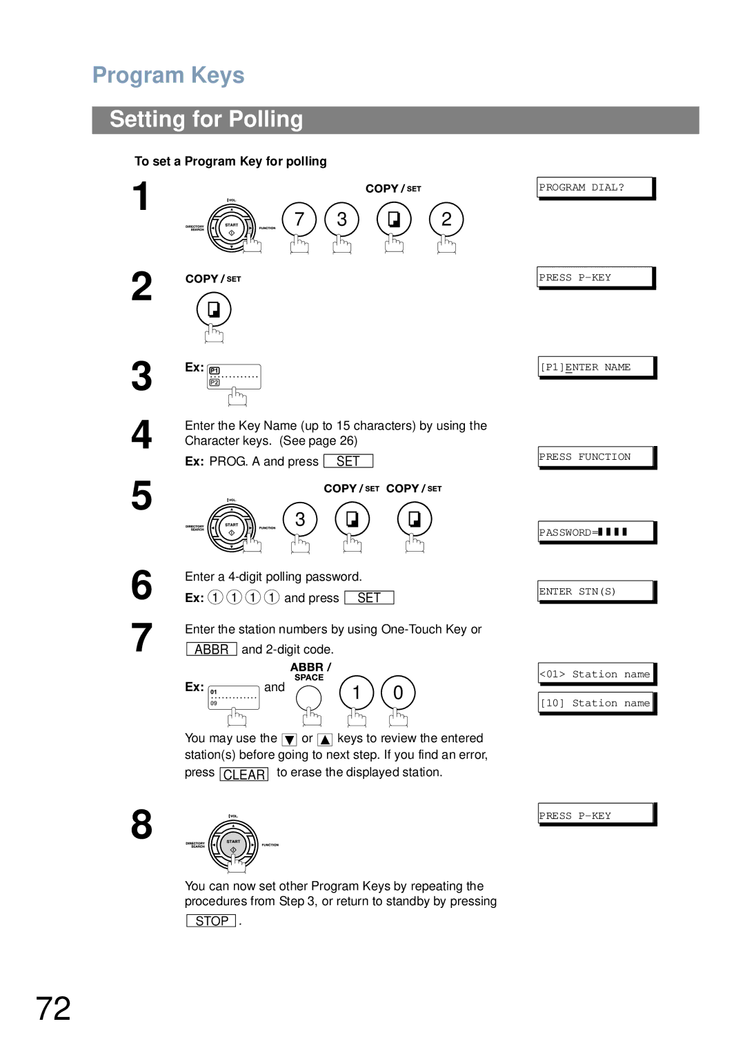 Panasonic UF-4100 manual Setting for Polling, To set a Program Key for polling 