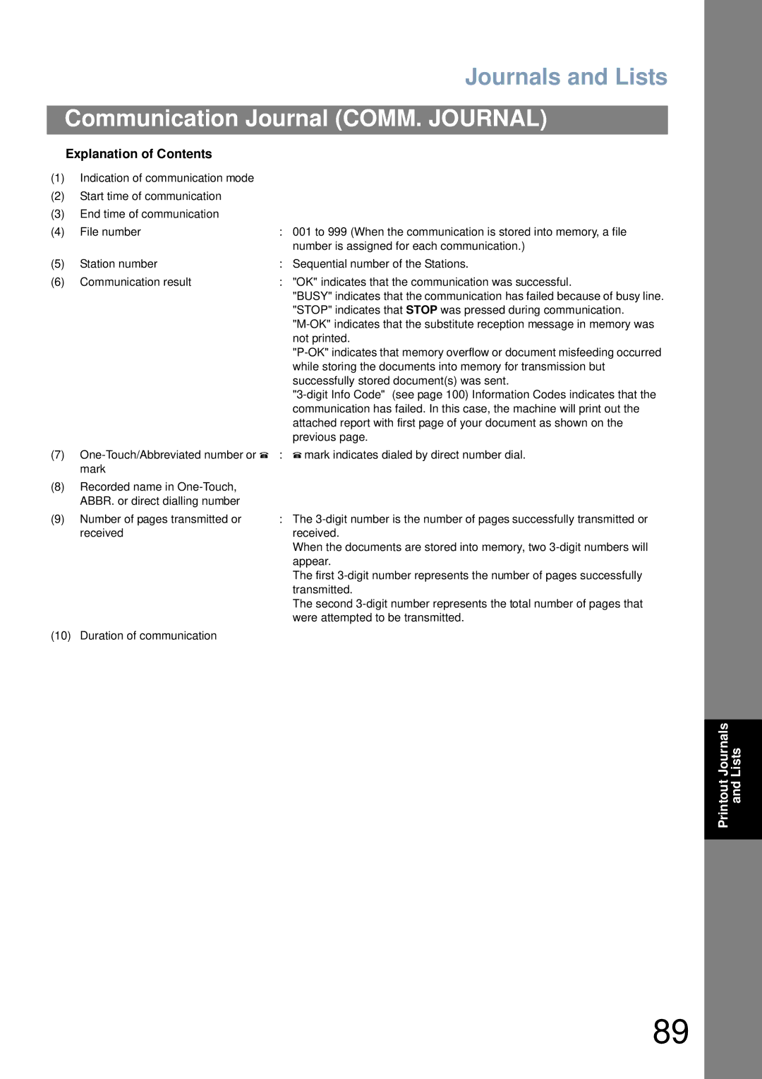 Panasonic UF-4100 manual Number is assigned for each communication 