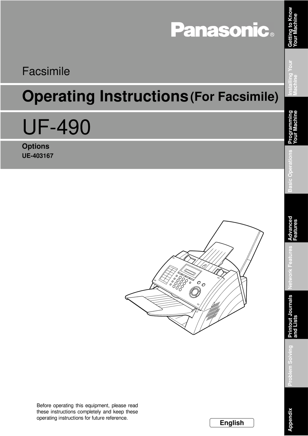 Panasonic UF-490 appendix UE-403167 