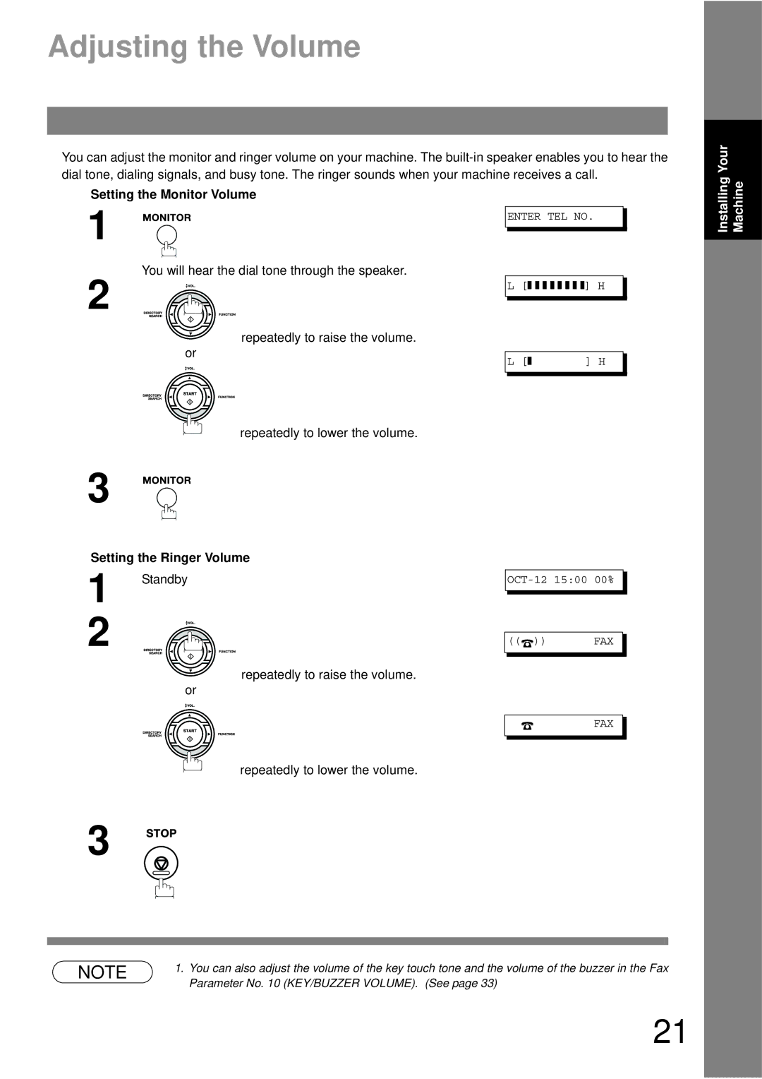 Panasonic UF-490 appendix Adjusting the Volume, Setting the Monitor Volume, Repeatedly to lower the volume 