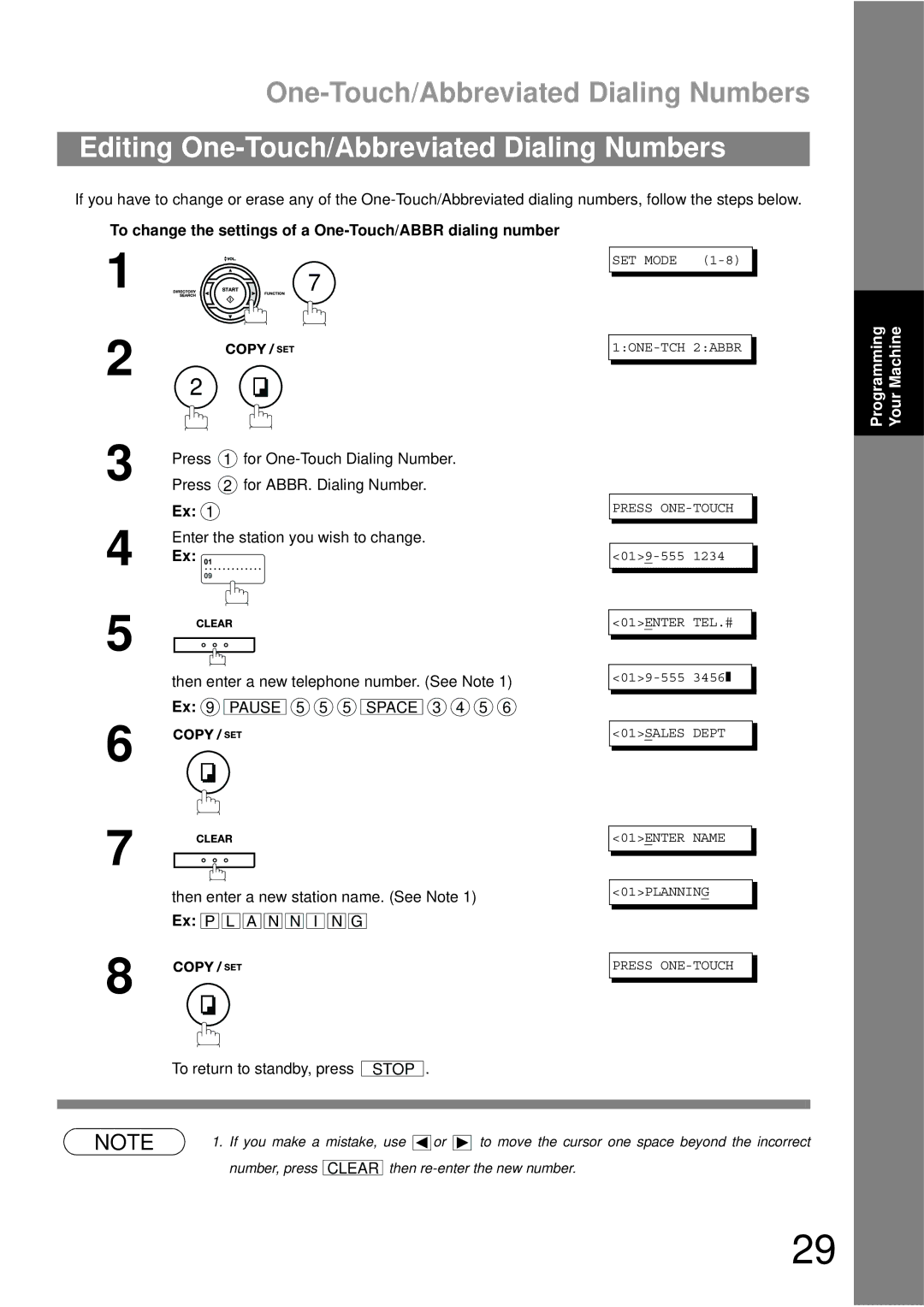 Panasonic UF-490 Editing One-Touch/Abbreviated Dialing Numbers, To change the settings of a One-Touch/ABBR dialing number 