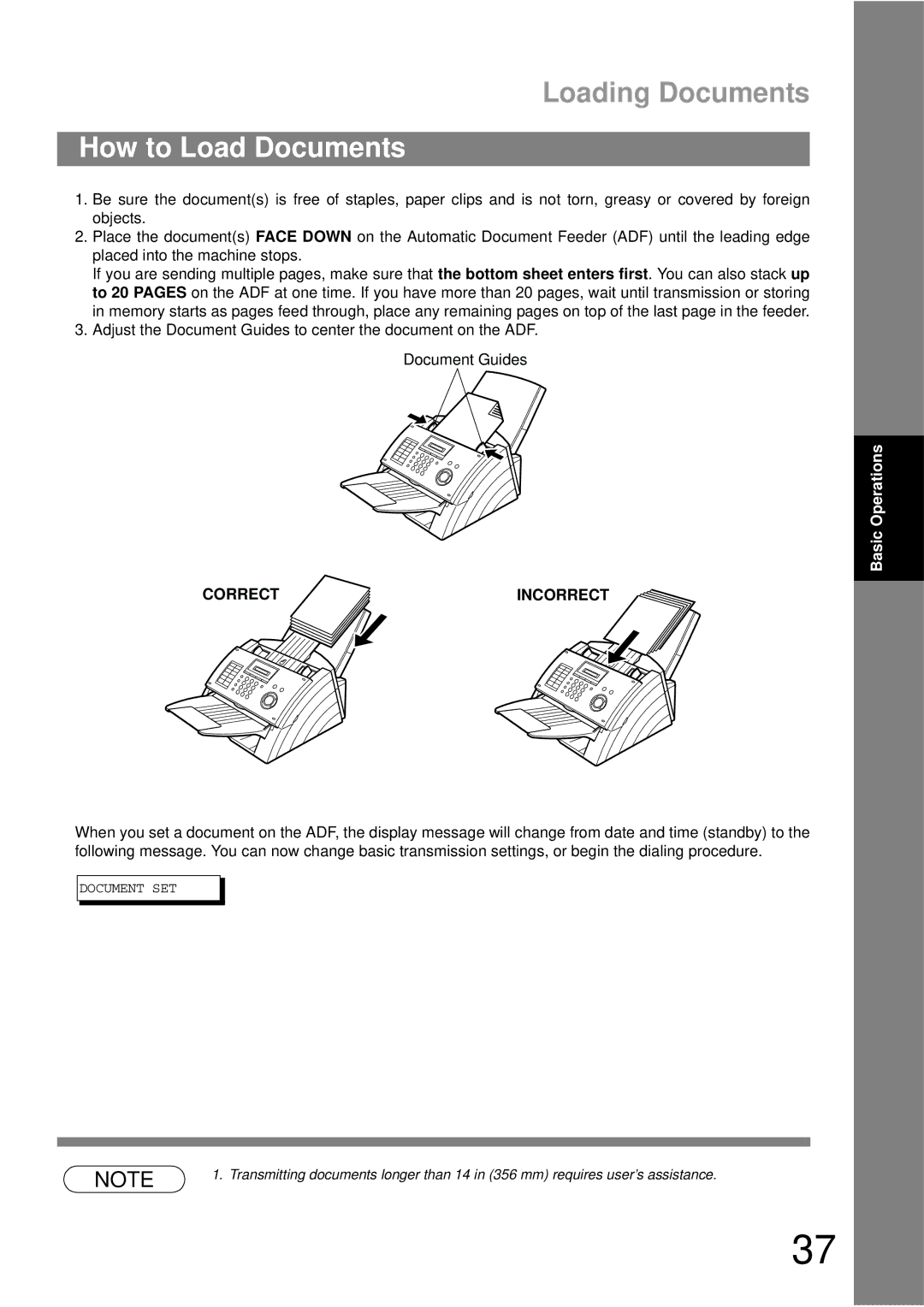 Panasonic UF-490 appendix Loading Documents, How to Load Documents 