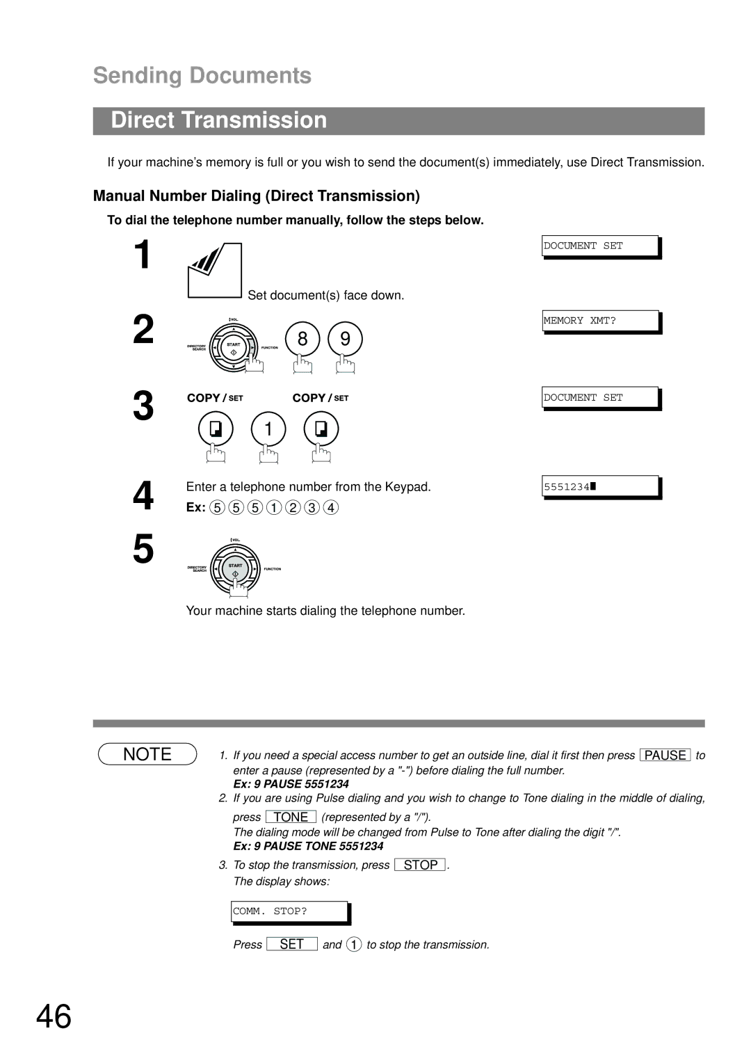 Panasonic UF-490 appendix Manual Number Dialing Direct Transmission 