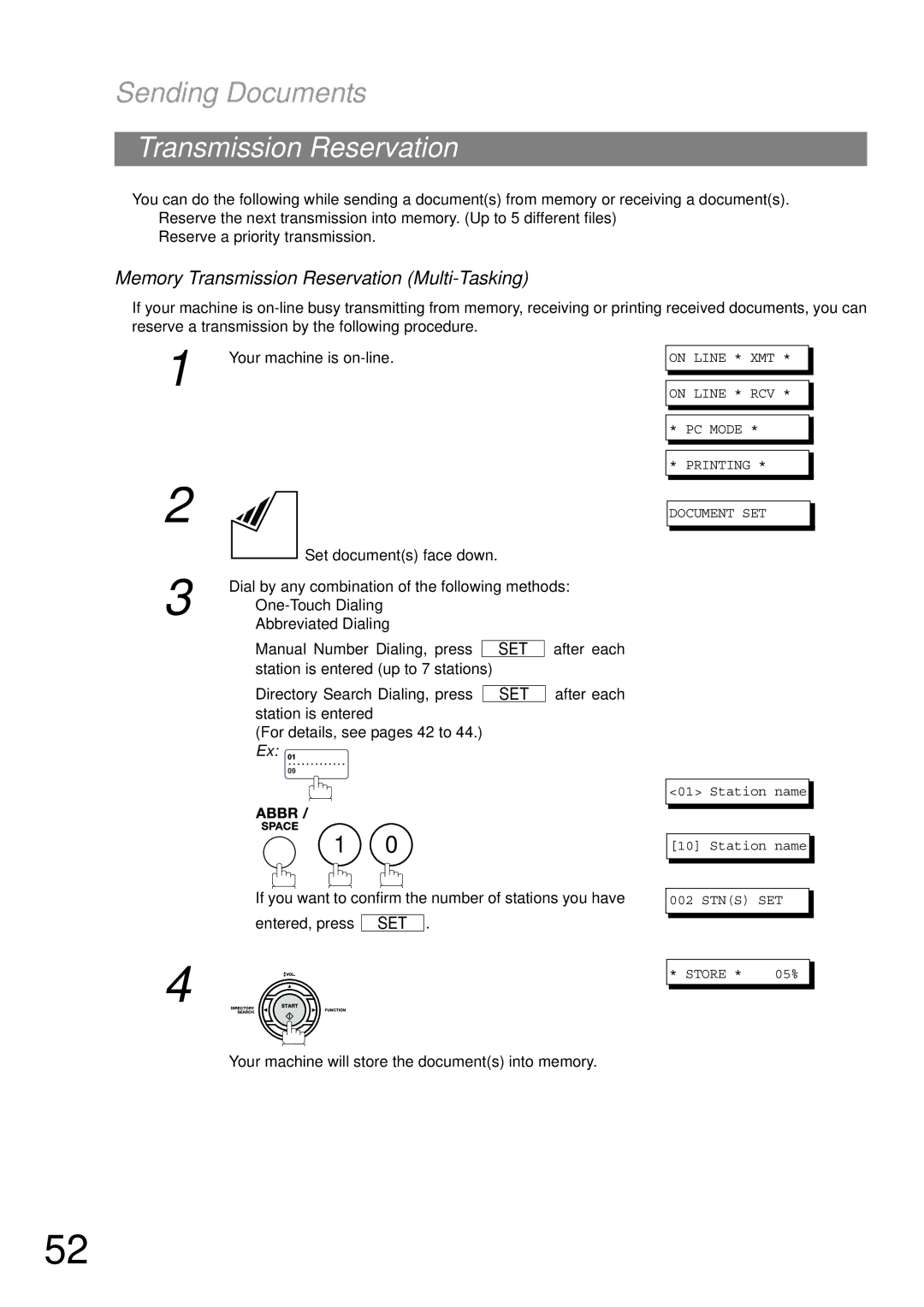 Panasonic UF-490 Memory Transmission Reservation Multi-Tasking, Your machine will store the documents into memory 