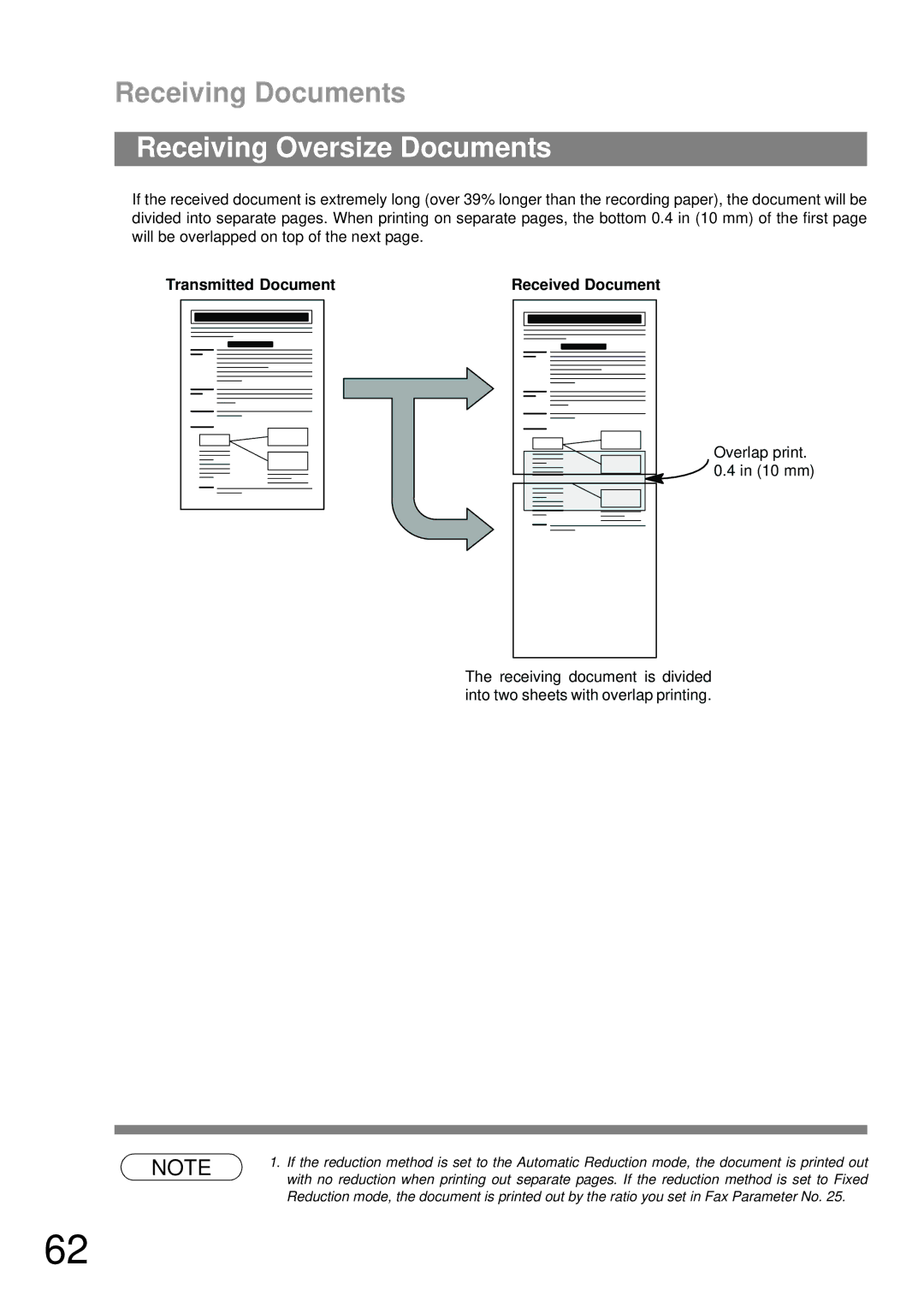 Panasonic UF-490 appendix Receiving Oversize Documents, Transmitted Document Received Document 