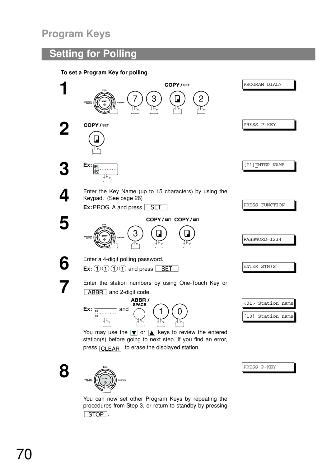 Panasonic UF-490 appendix Setting for Polling, To set a Program Key for polling 