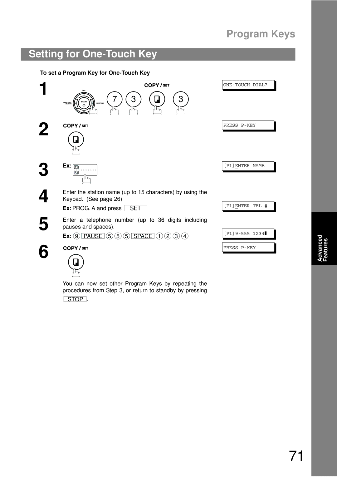 Panasonic UF-490 appendix Setting for One-Touch Key, To set a Program Key for One-Touch Key 