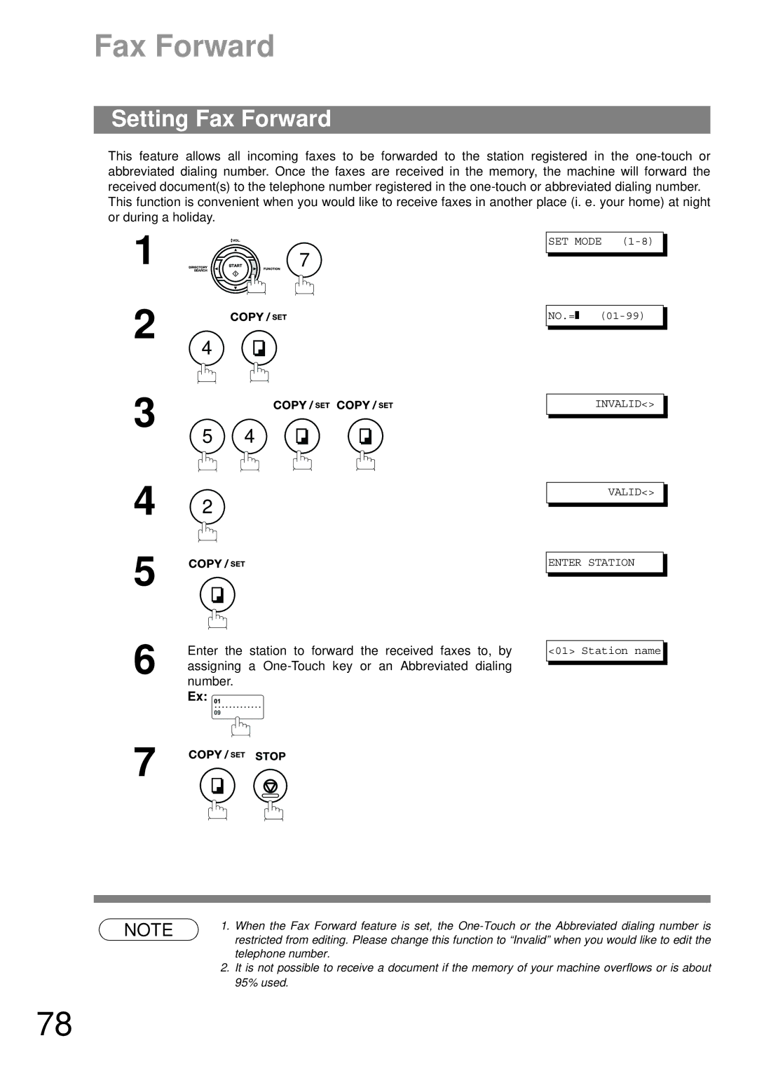 Panasonic UF-490 appendix Setting Fax Forward, Number 