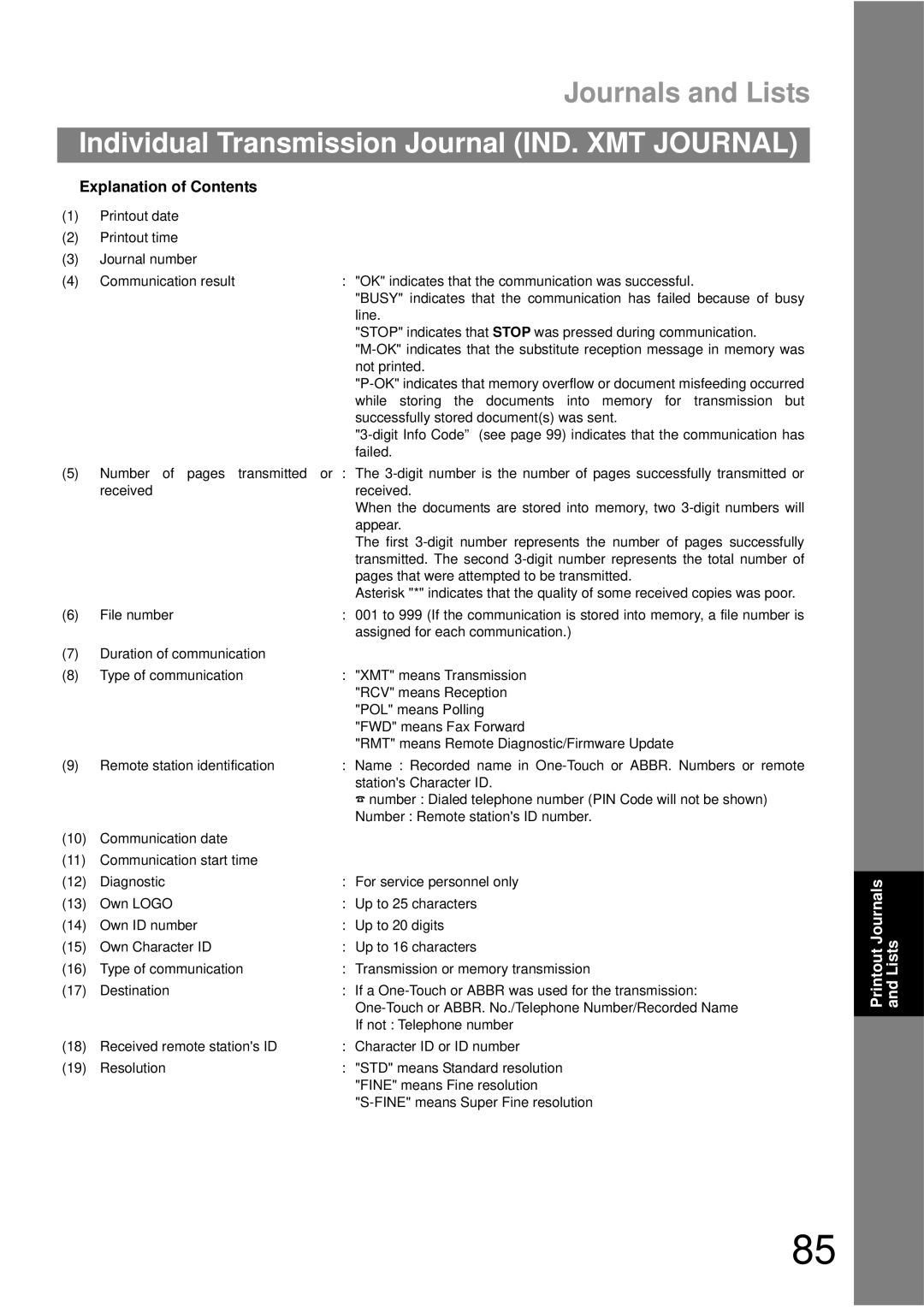 Panasonic UF-490 appendix Explanation of Contents 