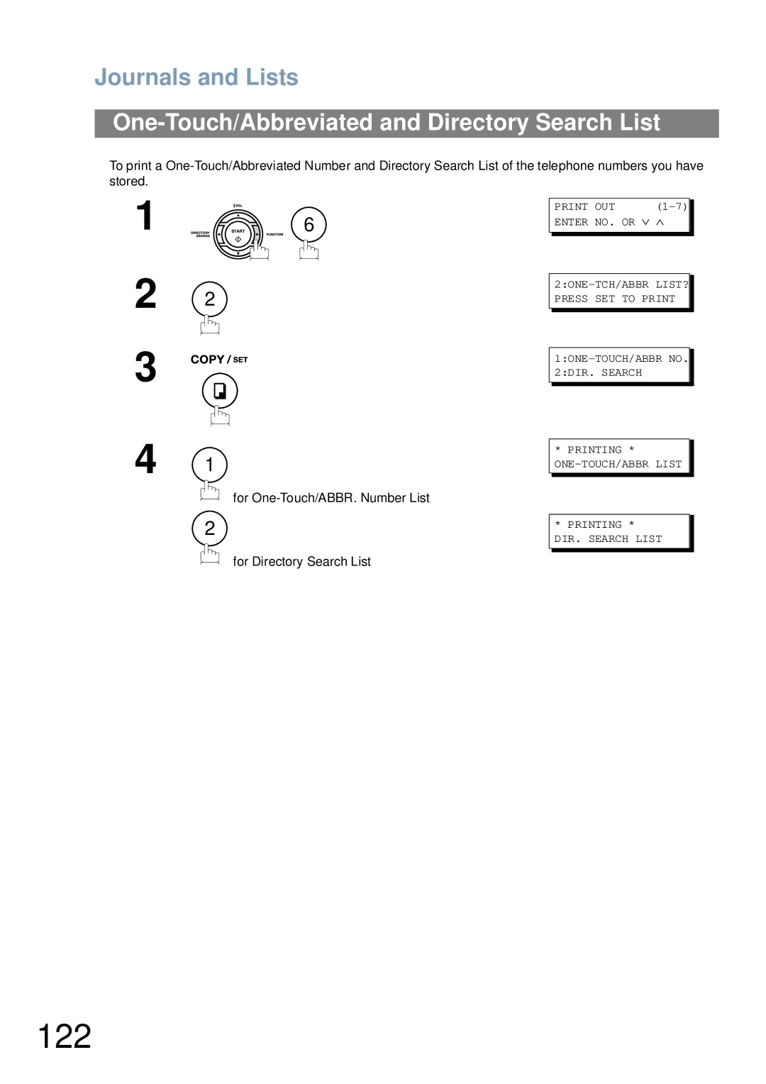 Panasonic UF-6000 appendix 122, One-Touch/Abbreviated and Directory Search List, For Directory Search List 