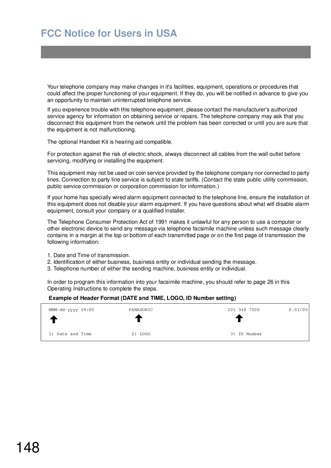 Panasonic UF-6000 appendix 148, FCC Notice for Users in USA 