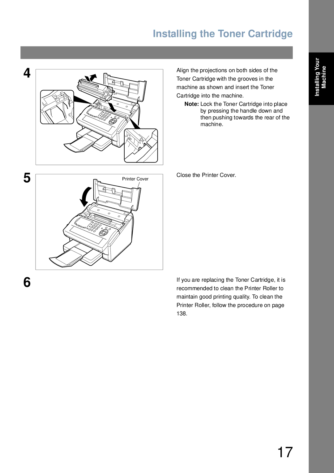 Panasonic UF-6000 appendix If you are replacing the Toner Cartridge, it is, Recommended to clean the Printer Roller to 