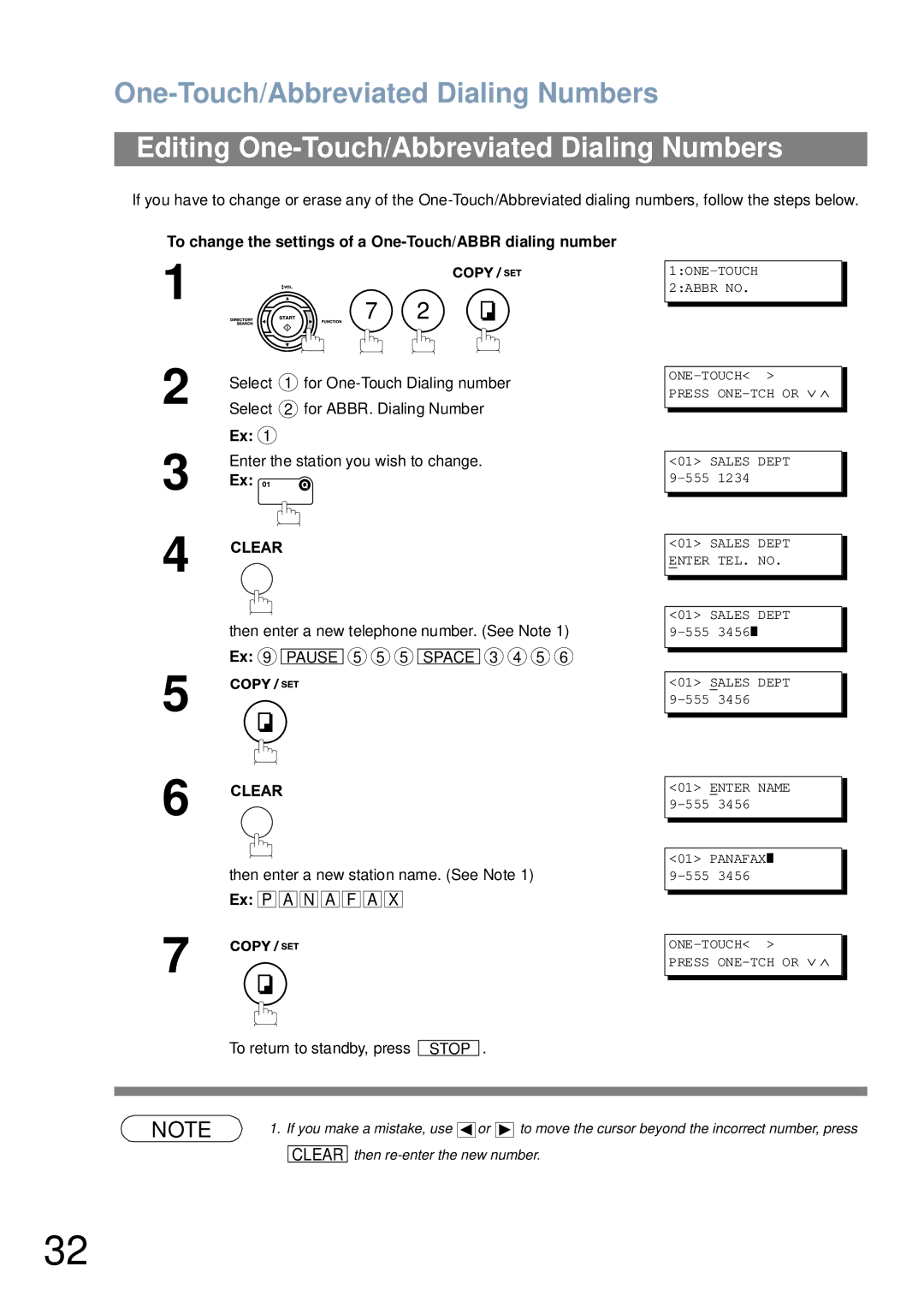 Panasonic UF-6000 Editing One-Touch/Abbreviated Dialing Numbers, To change the settings of a One-Touch/ABBR dialing number 