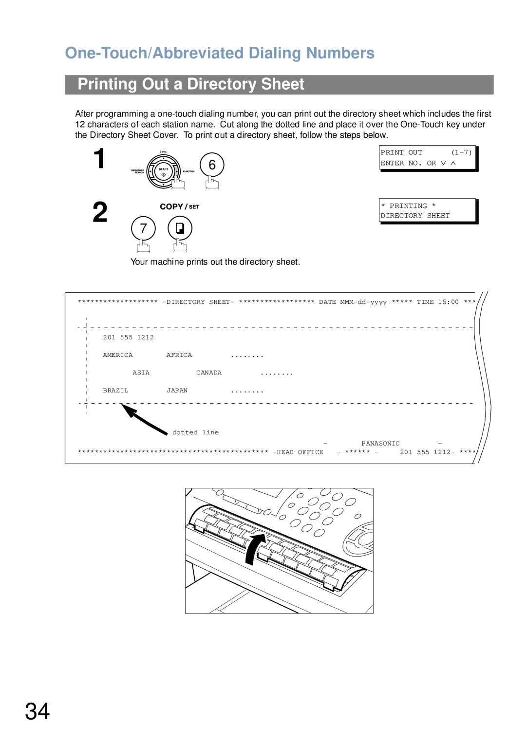 Panasonic UF-6000 appendix Printing Out a Directory Sheet, Your machine prints out the directory sheet, Print OUT Enter 