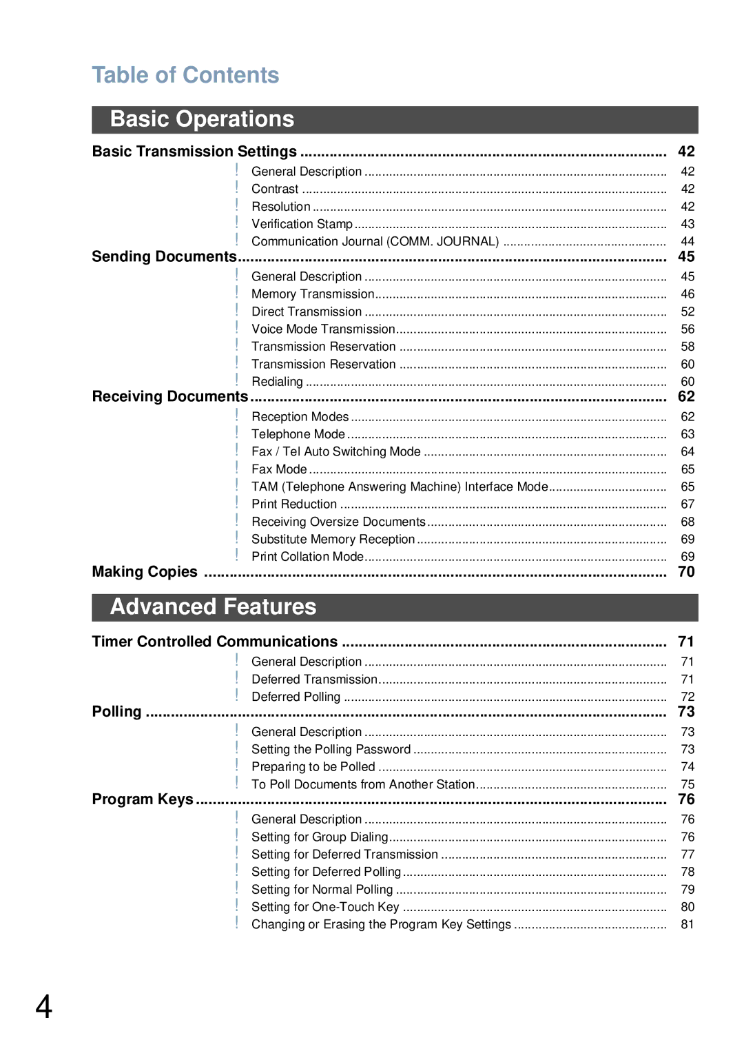 Panasonic UF-6000 appendix Advanced Features 