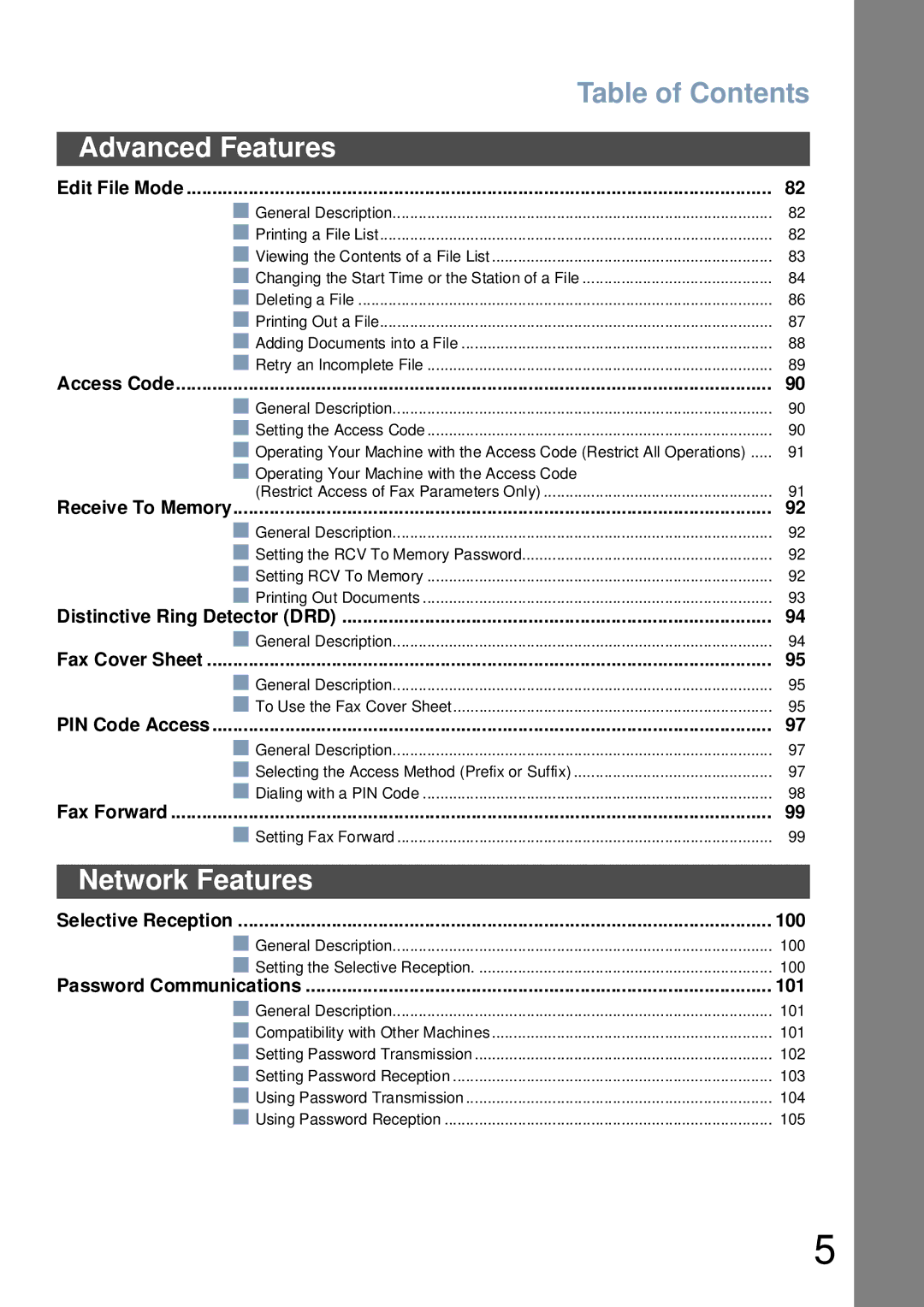 Panasonic UF-6000 appendix Network Features 