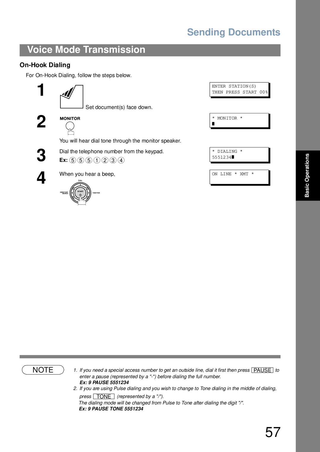 Panasonic UF-6000 appendix On-Hook Dialing, Enter Stations Then Press Start 00% Monitor 