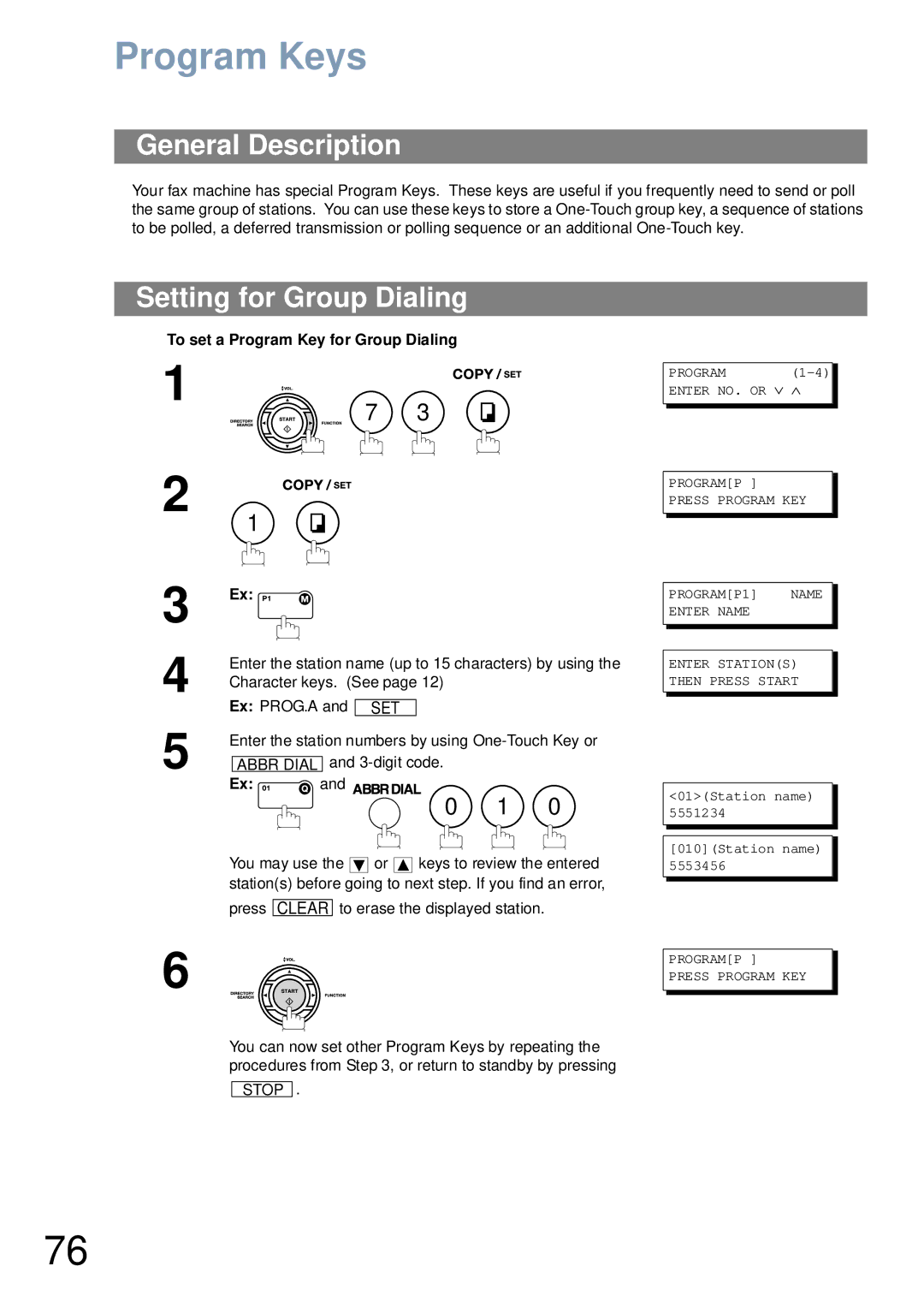 Panasonic UF-6000 appendix Program Keys, Setting for Group Dialing, To set a Program Key for Group Dialing 