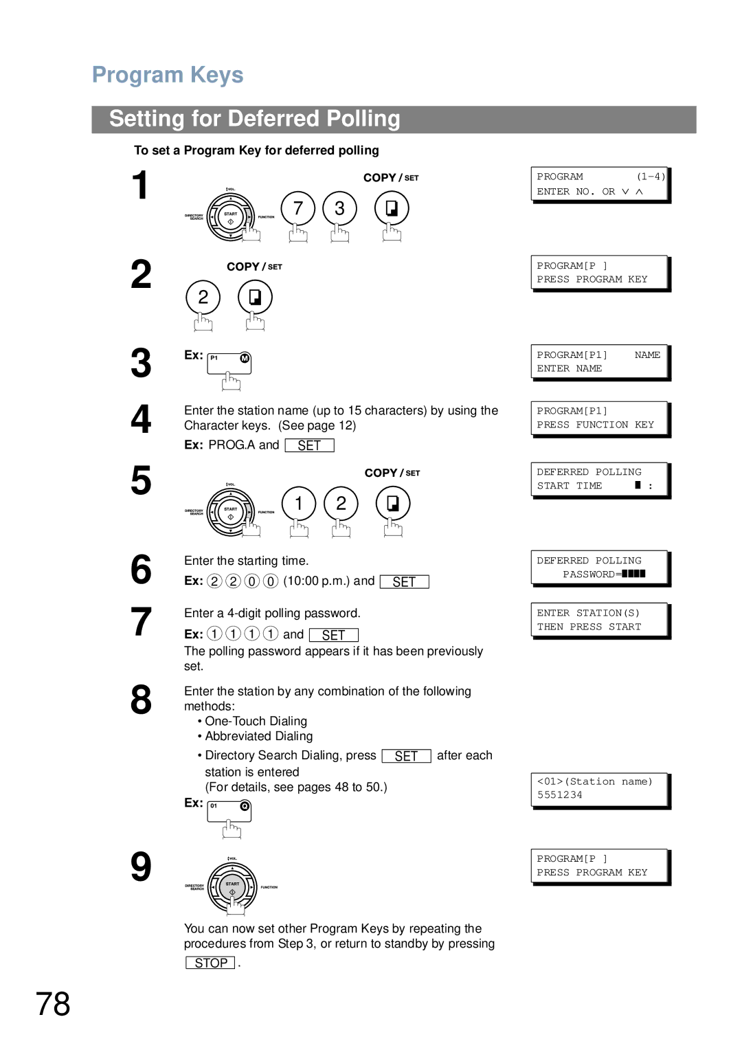 Panasonic UF-6000 appendix Setting for Deferred Polling, To set a Program Key for deferred polling 