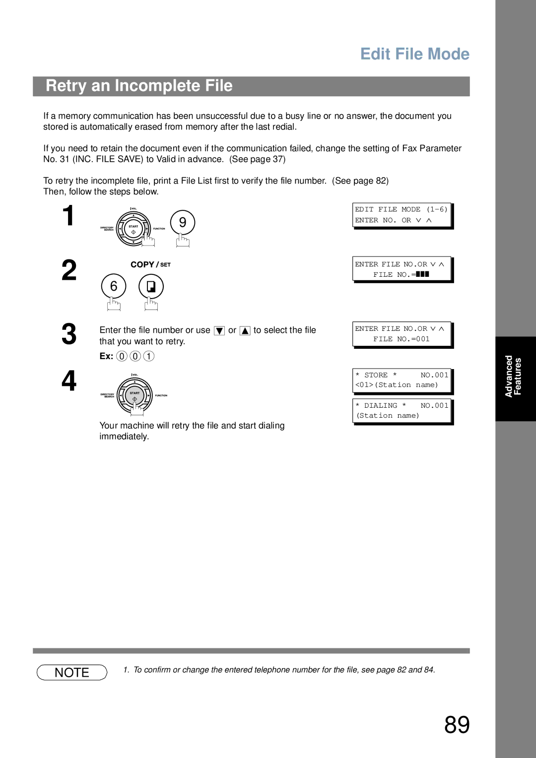 Panasonic UF-6000 appendix Retry an Incomplete File 