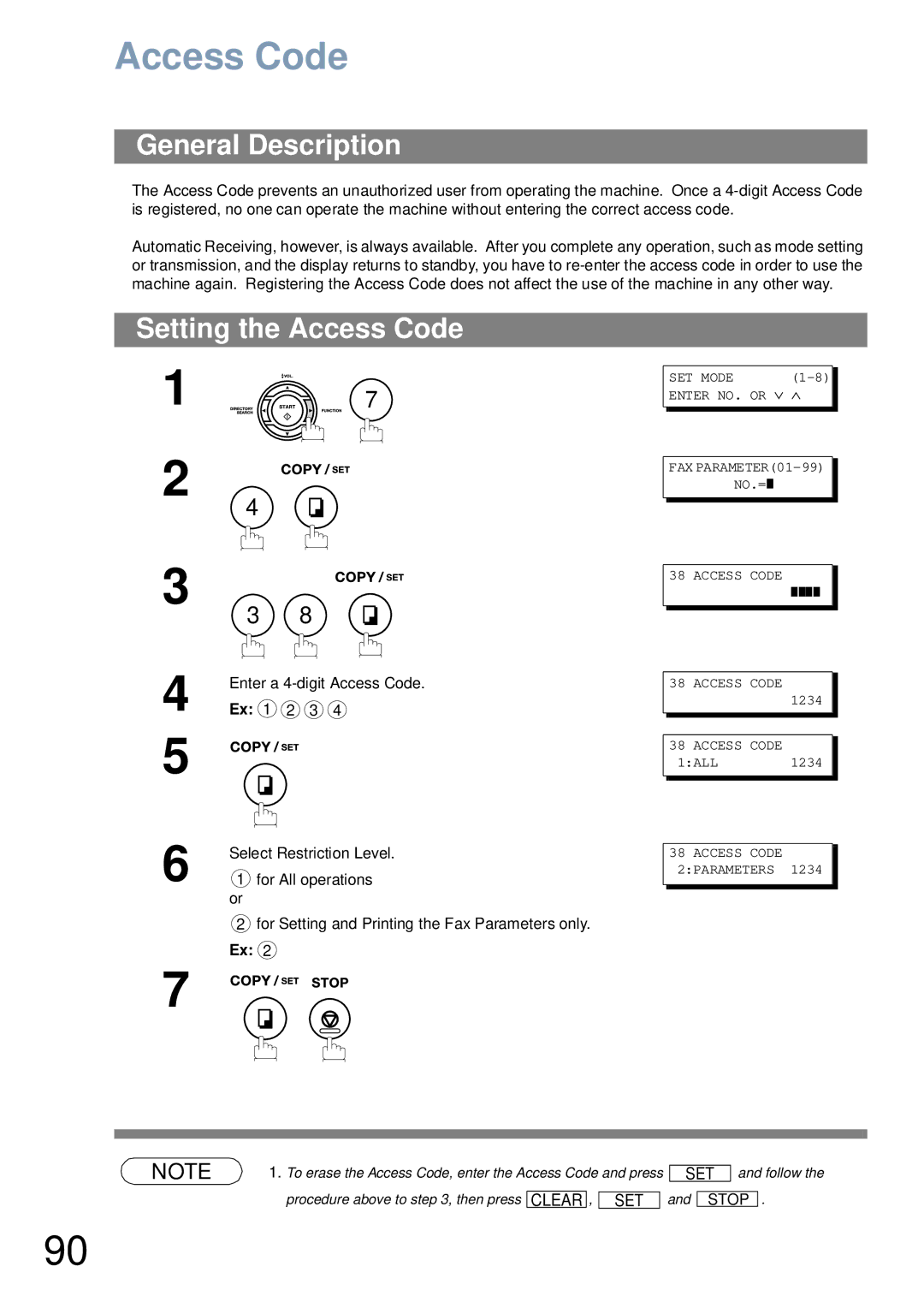 Panasonic UF-6000 appendix Setting the Access Code, Enter a 4-digit Access Code 