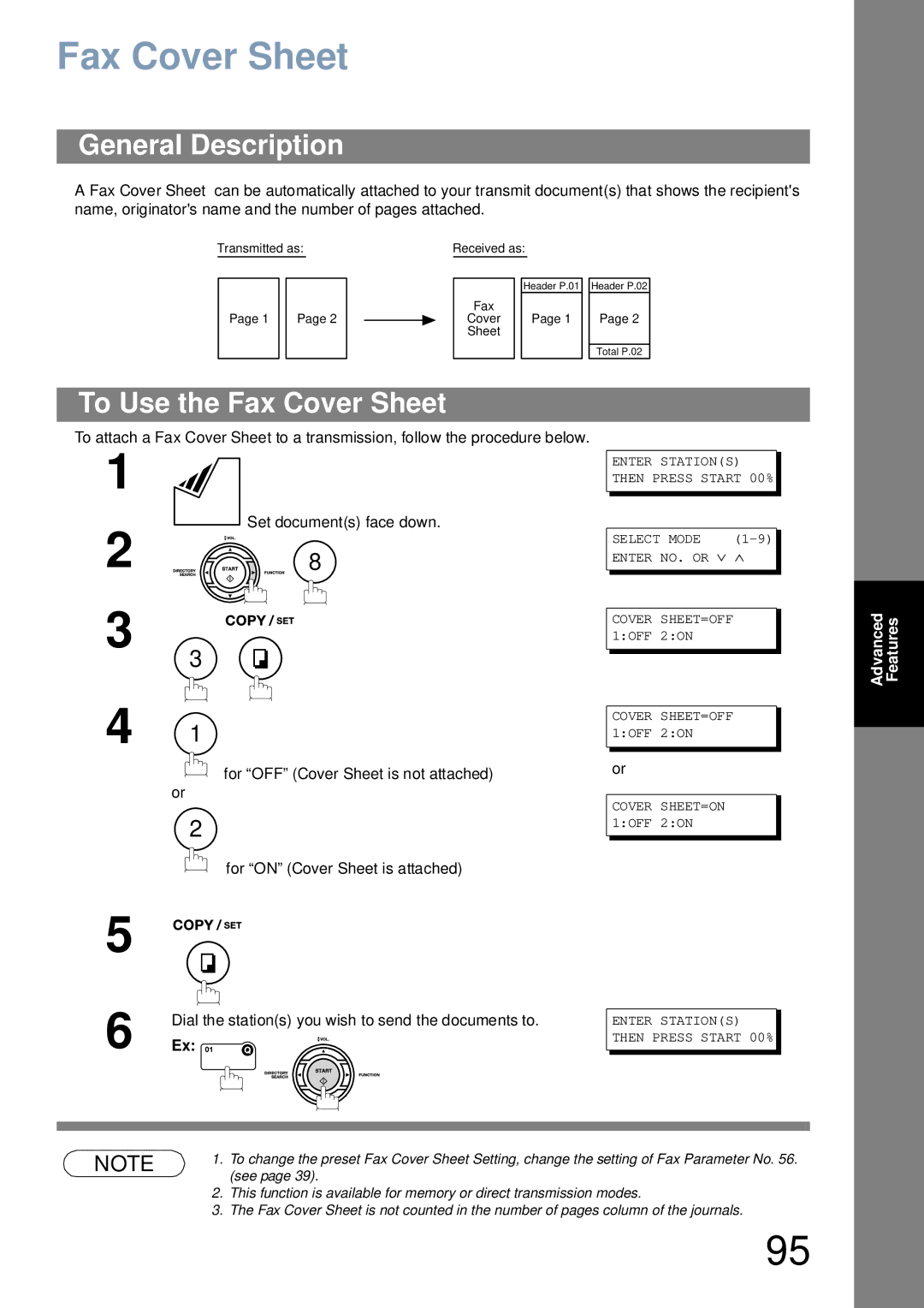 Panasonic UF-6000 appendix To Use the Fax Cover Sheet, Dial the stations you wish to send the documents to 