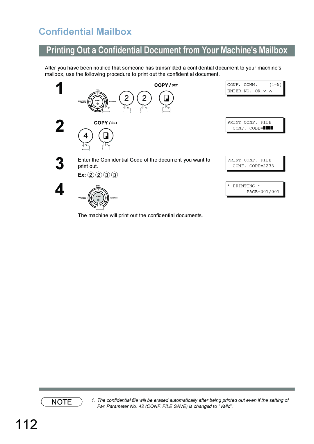 Panasonic UF-6100, UF-5100 appendix 112, Machine will print out the confidential documents 