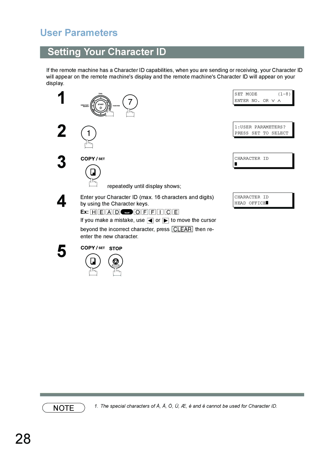 Panasonic UF-6100, UF-5100 appendix Setting Your Character ID, Enter the new character 