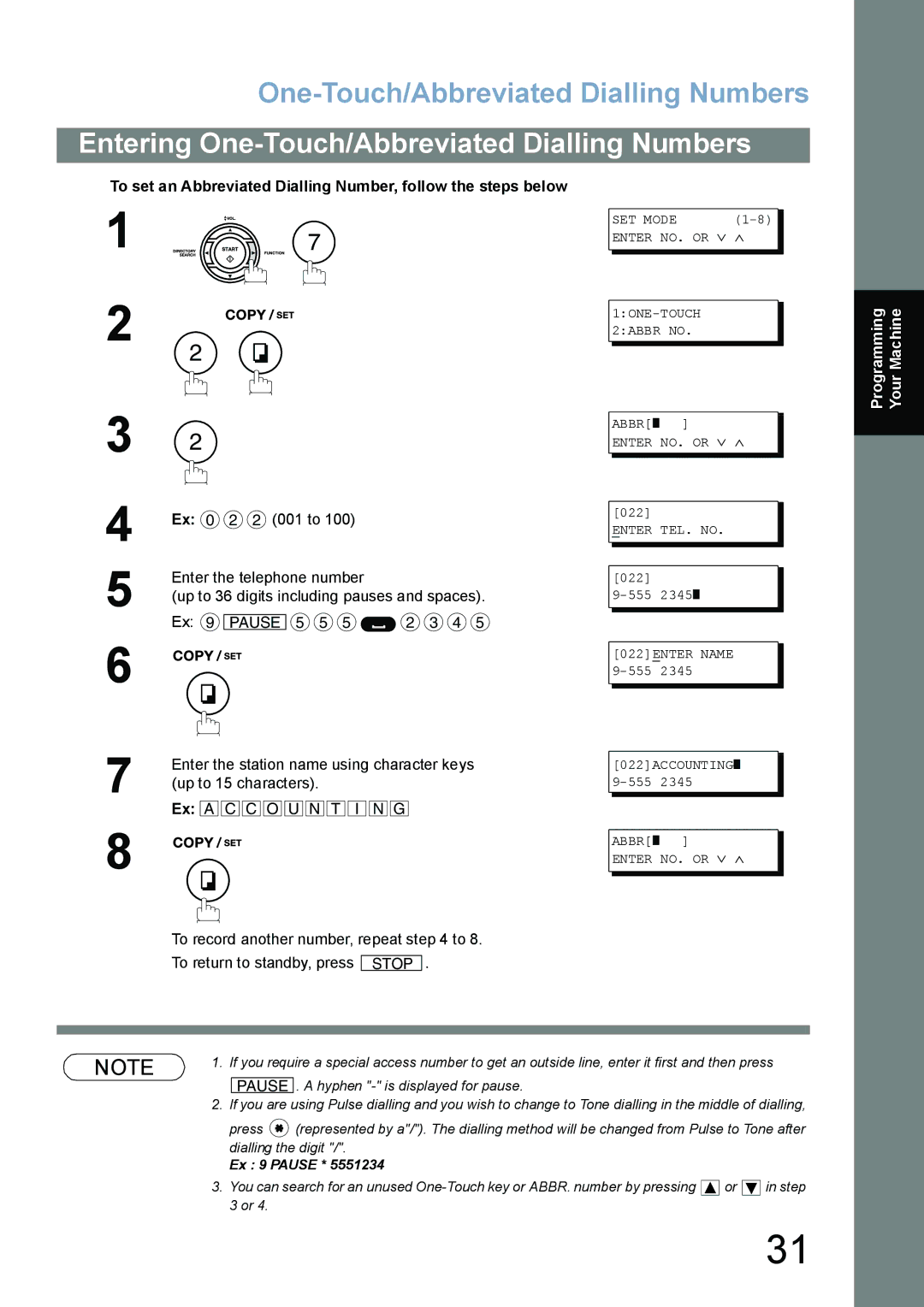 Panasonic UF-5100, UF-6100 appendix One-Touch/Abbreviated Dialling Numbers 