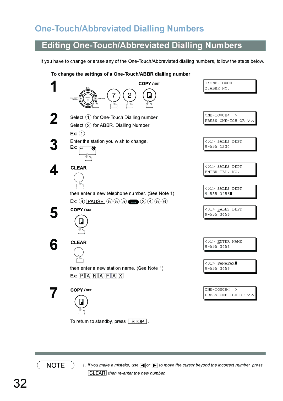 Panasonic UF-6100, UF-5100 appendix Editing One-Touch/Abbreviated Dialling Numbers, To return to standby, press 