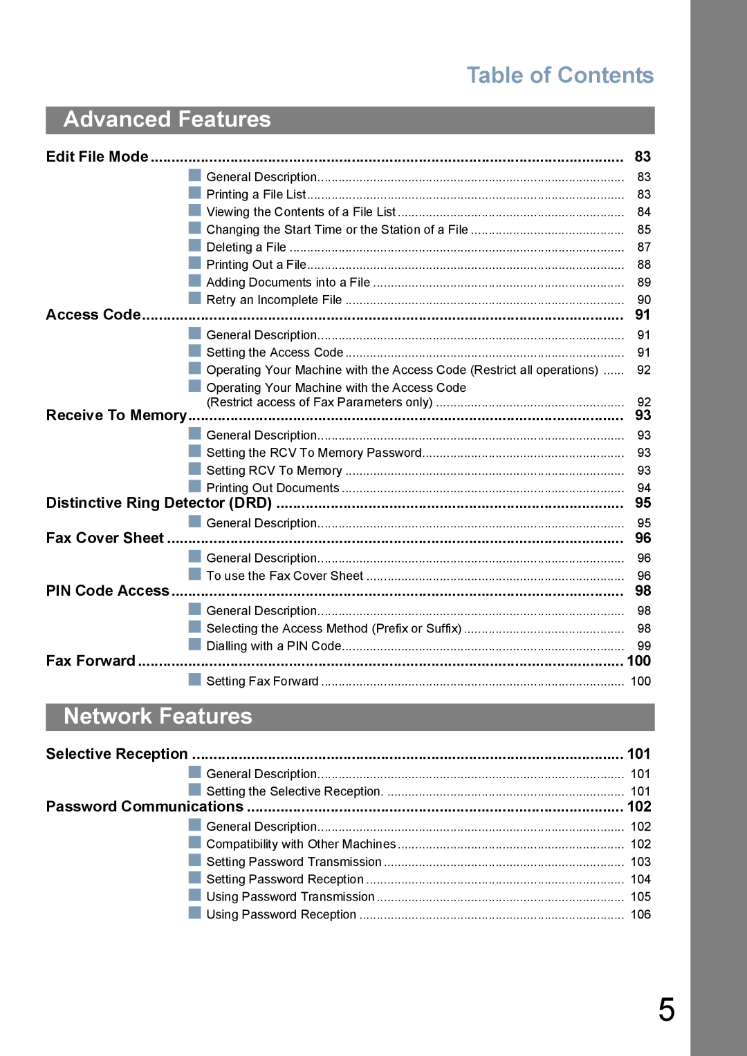 Panasonic UF-5100, UF-6100 appendix Network Features 