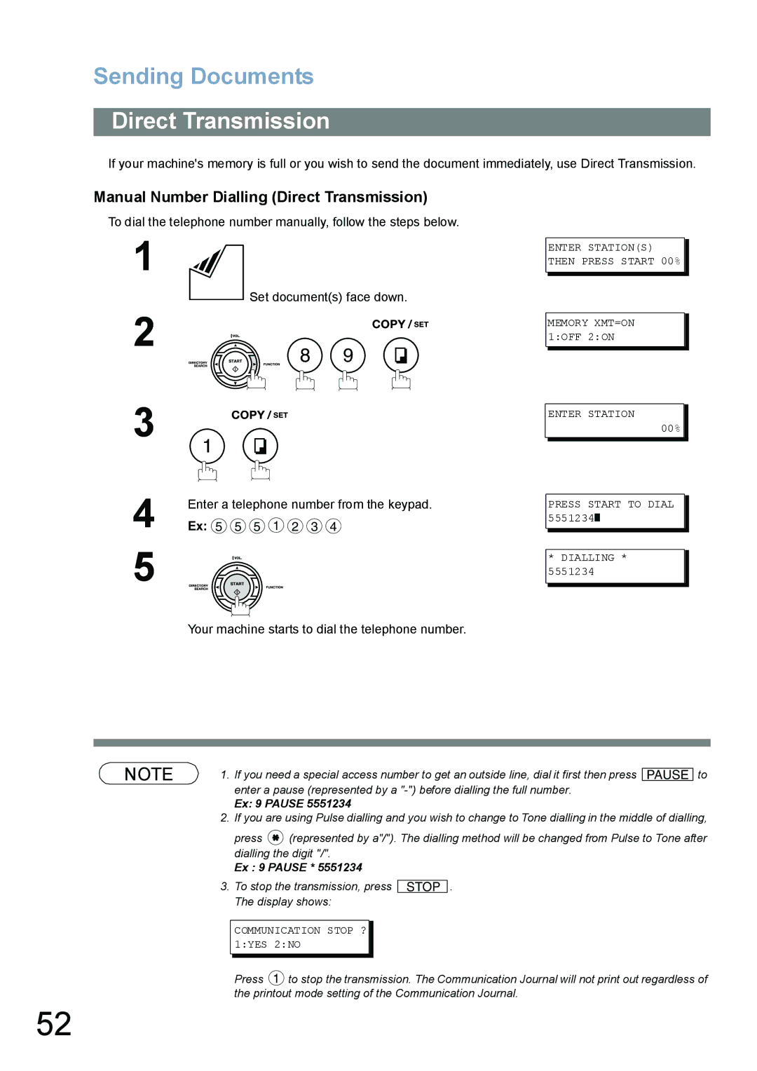 Panasonic UF-6100, UF-5100 appendix Manual Number Dialling Direct Transmission 