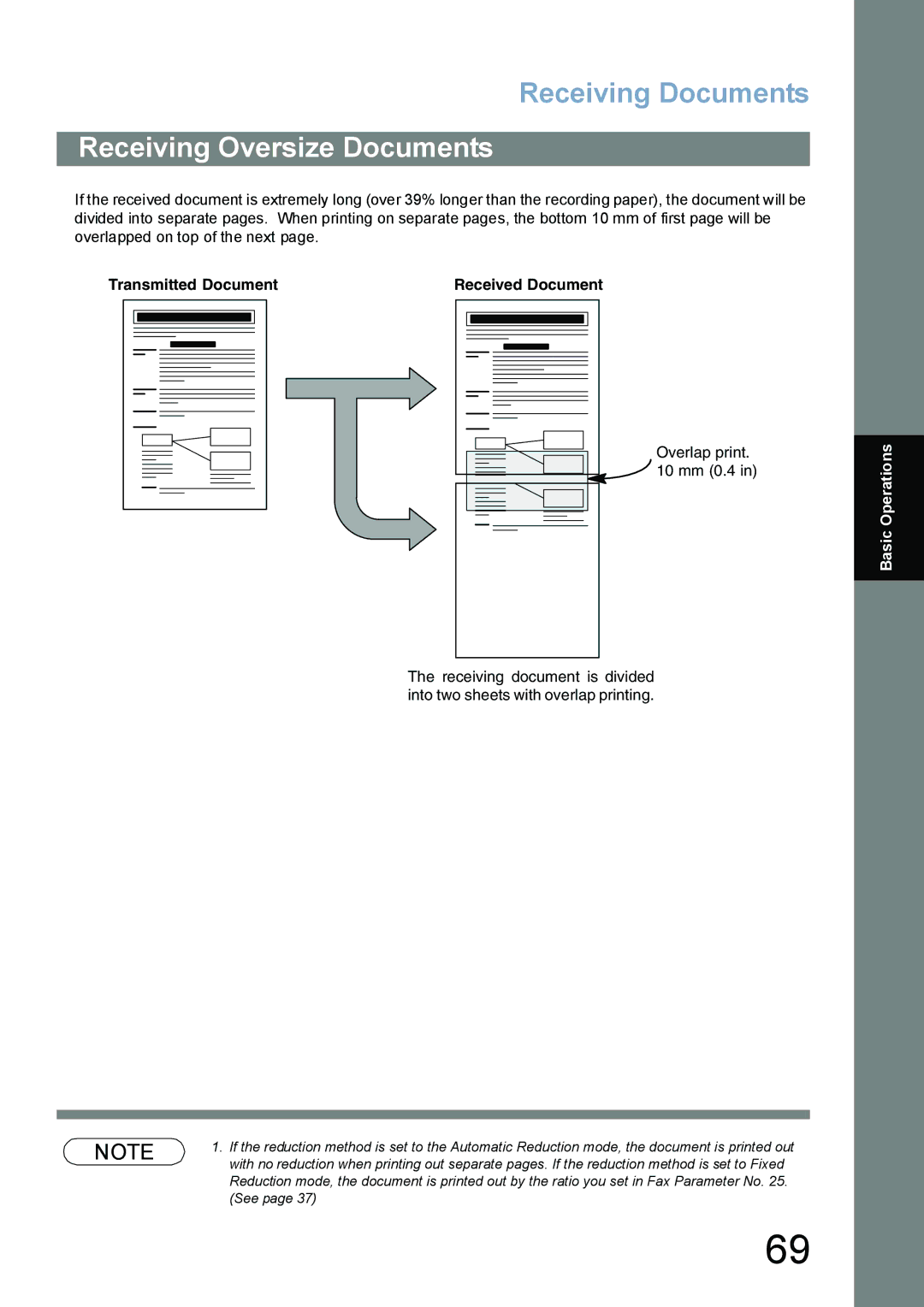 Panasonic UF-5100, UF-6100 appendix Receiving Oversize Documents, Transmitted Document Received Document 