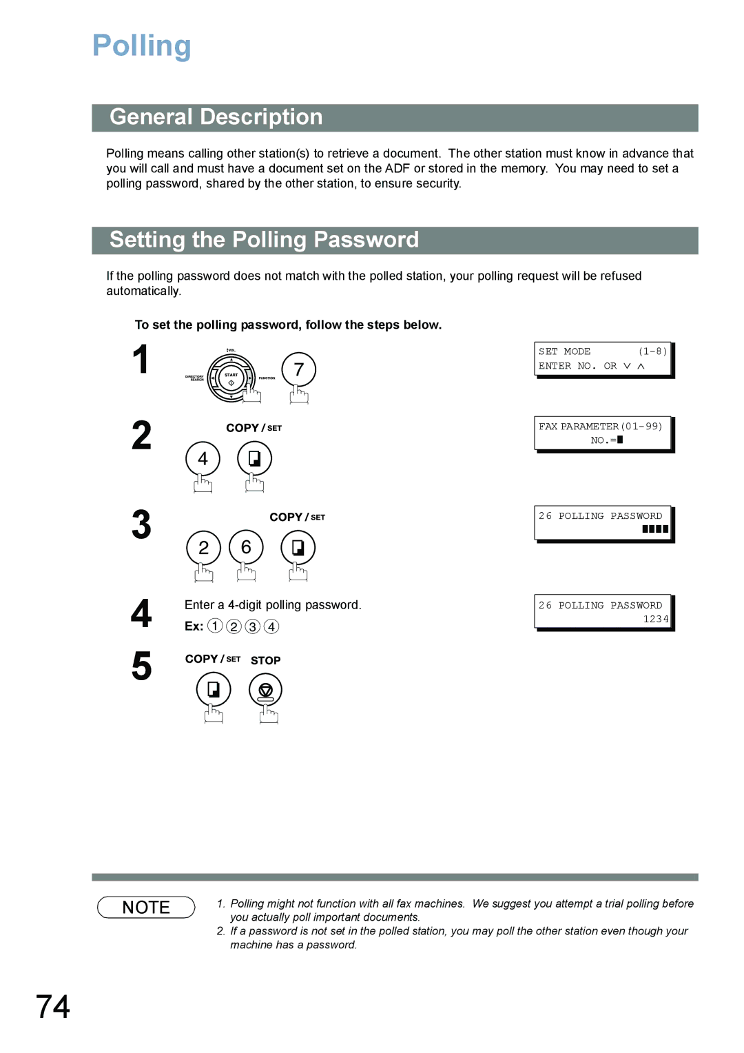 Panasonic UF-6100, UF-5100 appendix Setting the Polling Password 