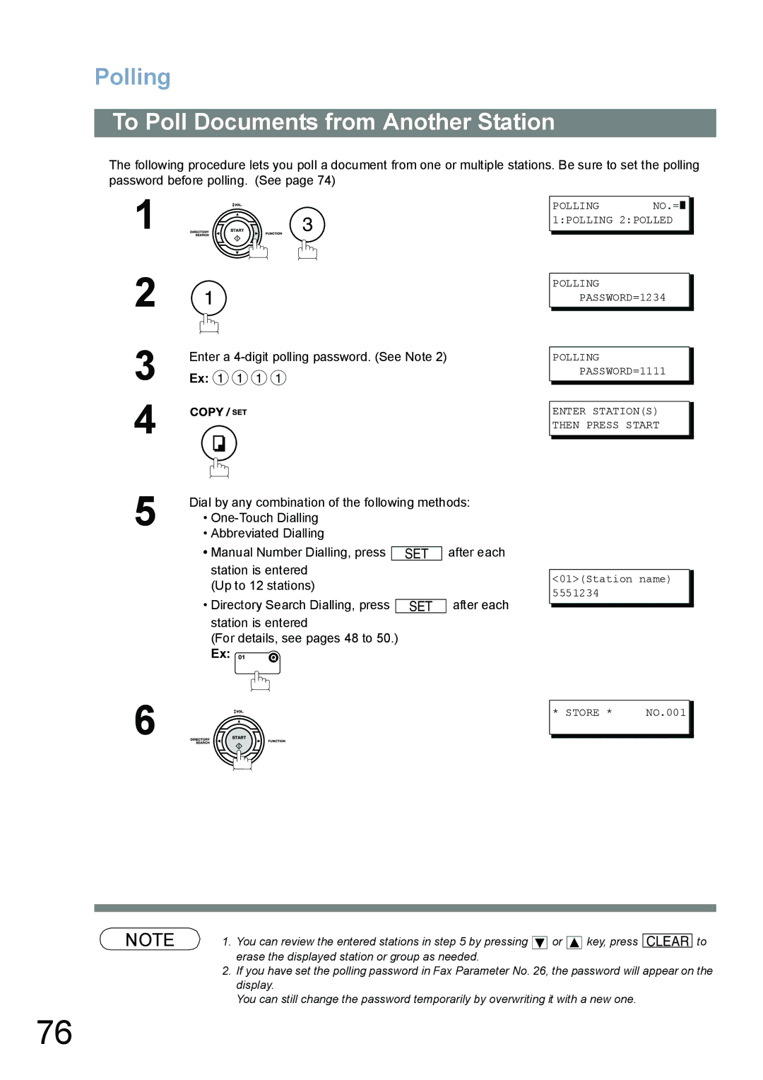 Panasonic UF-6100 To Poll Documents from Another Station, Station is entered For details, see pages 48 to After each 