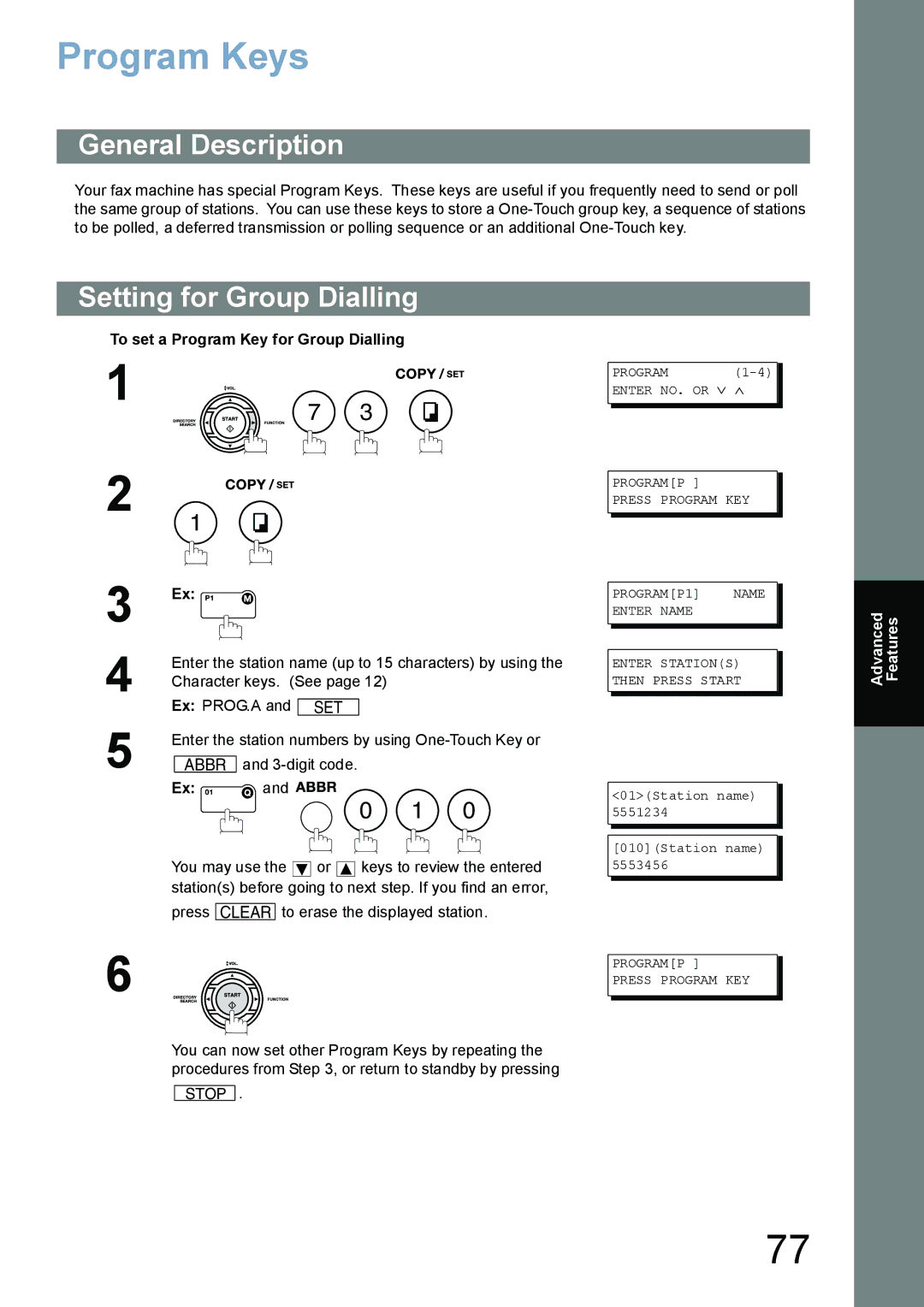 Panasonic UF-5100, UF-6100 appendix Program Keys, Setting for Group Dialling, To set a Program Key for Group Dialling 